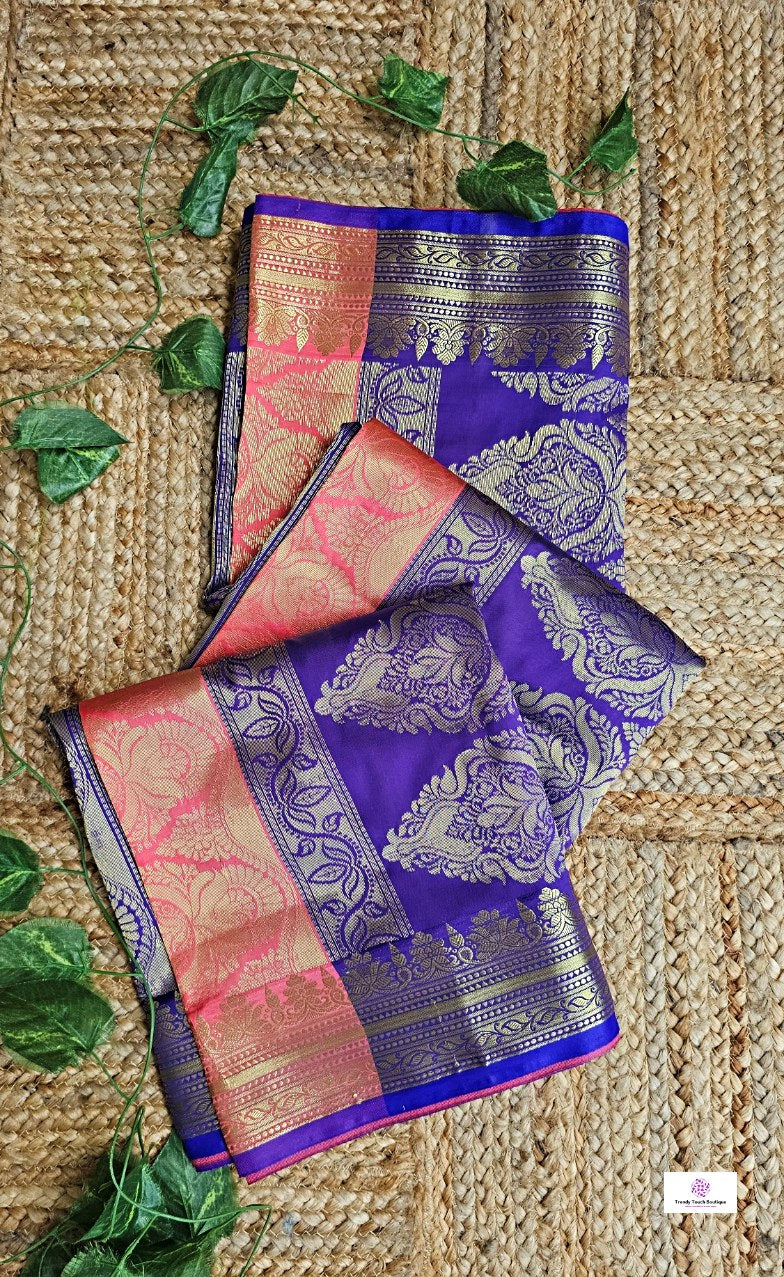 Sloka - Peach Purple - Soft Silk Saree