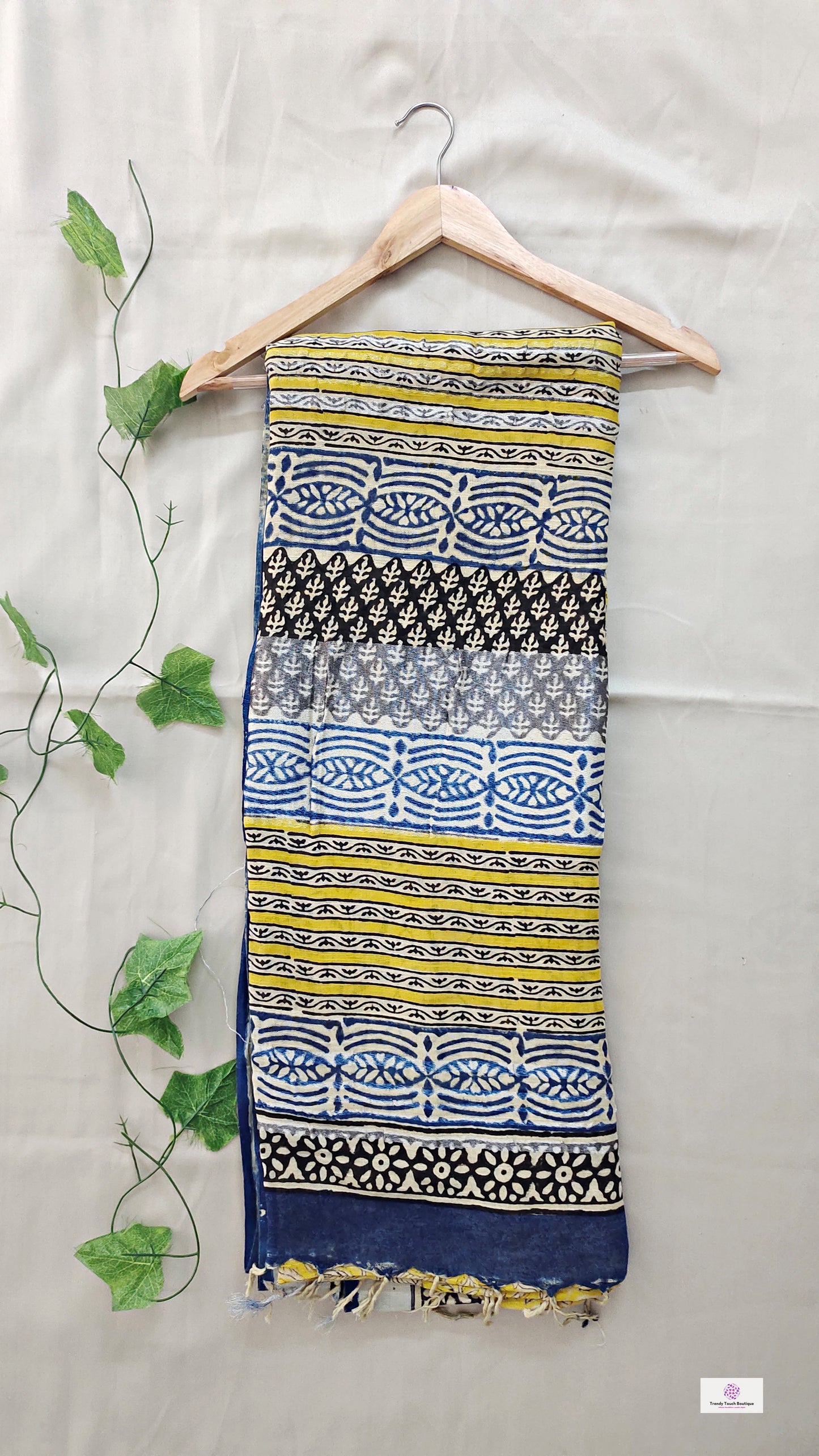 best summer handwoven handloom fabric handblock print organic slub linen saree yellow blue color at best price online with blouse piece for office wear or everyday styling!