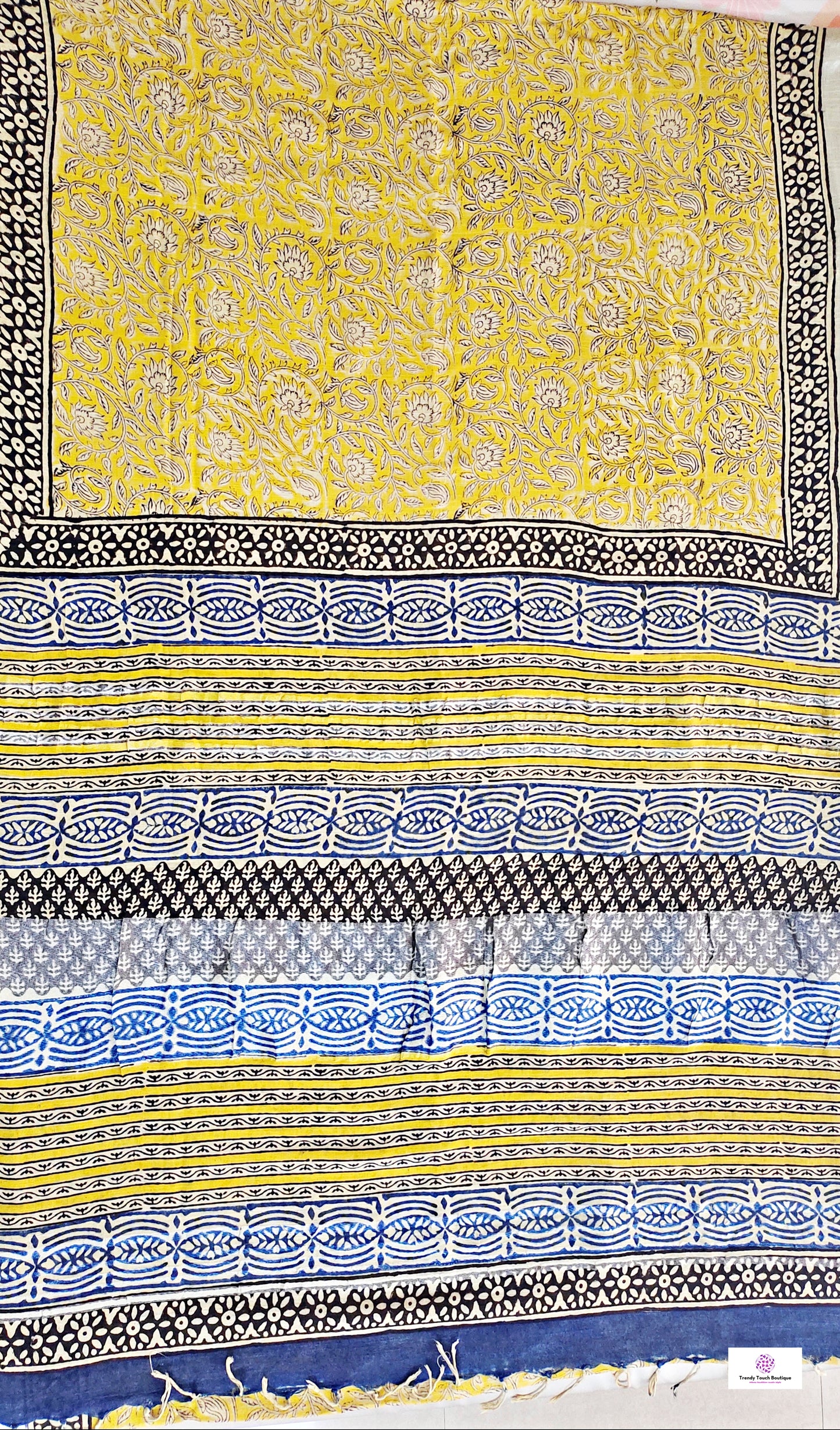 best summer handwoven handloom fabric handblock print organic slub linen saree yellow blue color at best price online with blouse piece for office wear or everyday styling!