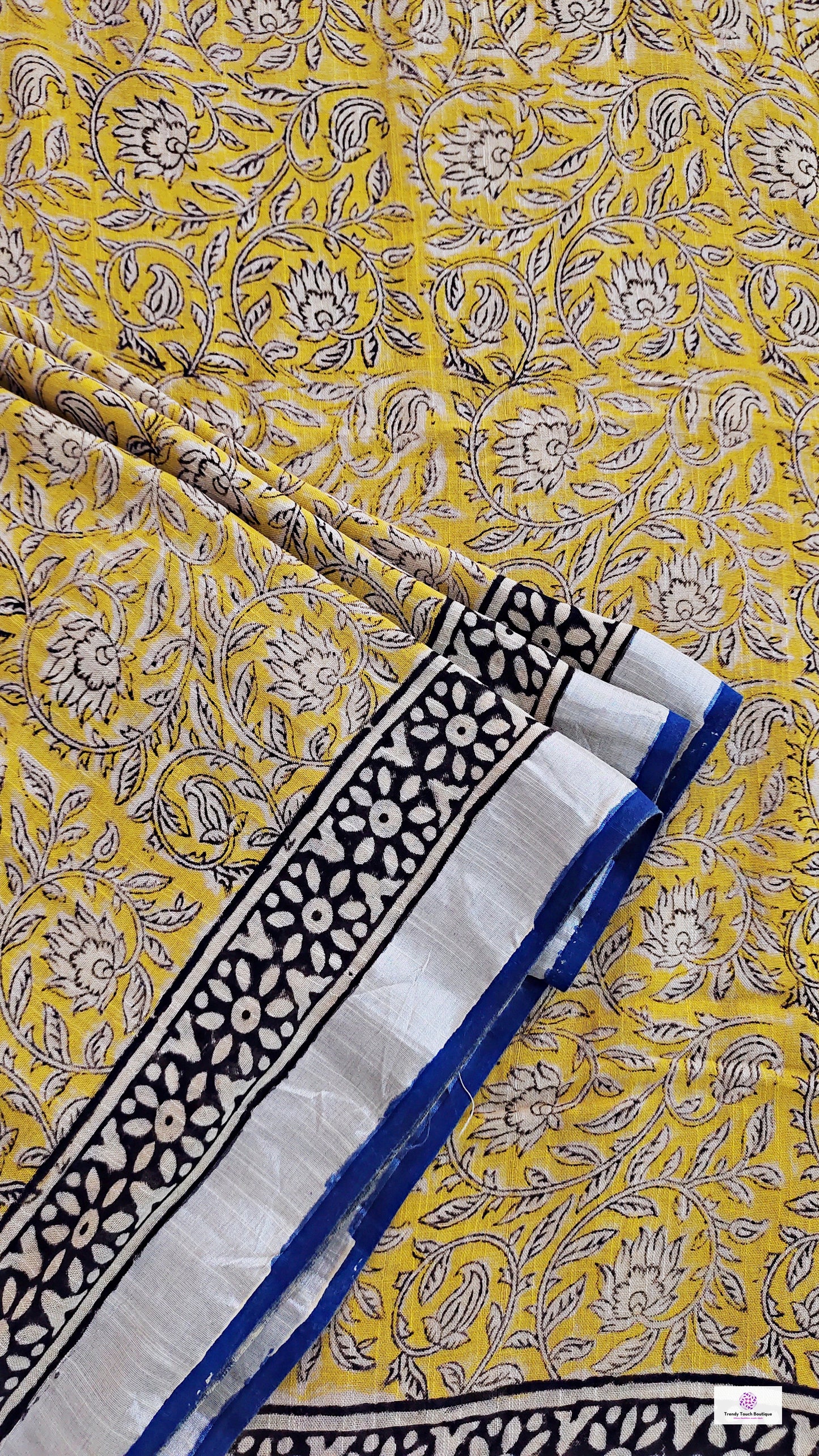 best summer handwoven handloom fabric handblock print organic slub linen saree yellow blue color at best price online with blouse piece for office wear or everyday styling!