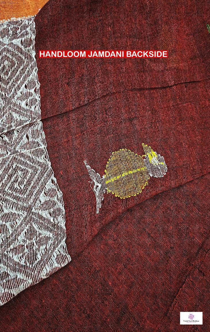 Maroon Birdy - Jamdani Handloom - Linen Saree