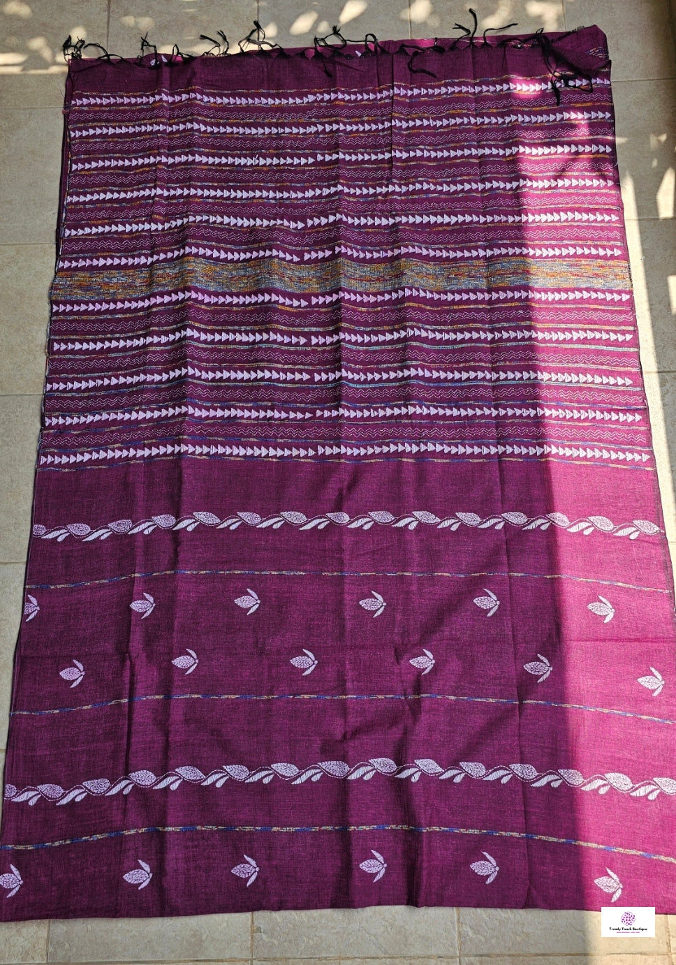 Wine Love - Kantha Work - Khesh Cotton Saree