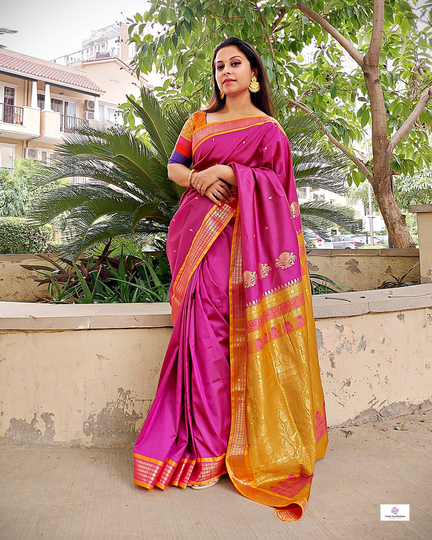 SAMPURNA - BOMKAI SILK (PINK MAGENTA & YELLOW)