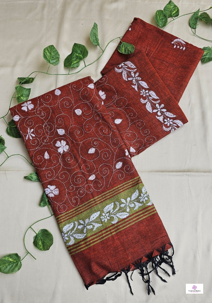 MITTI KA RANG - KANTHA STITCH - COTTON HANDLOOM SAREE