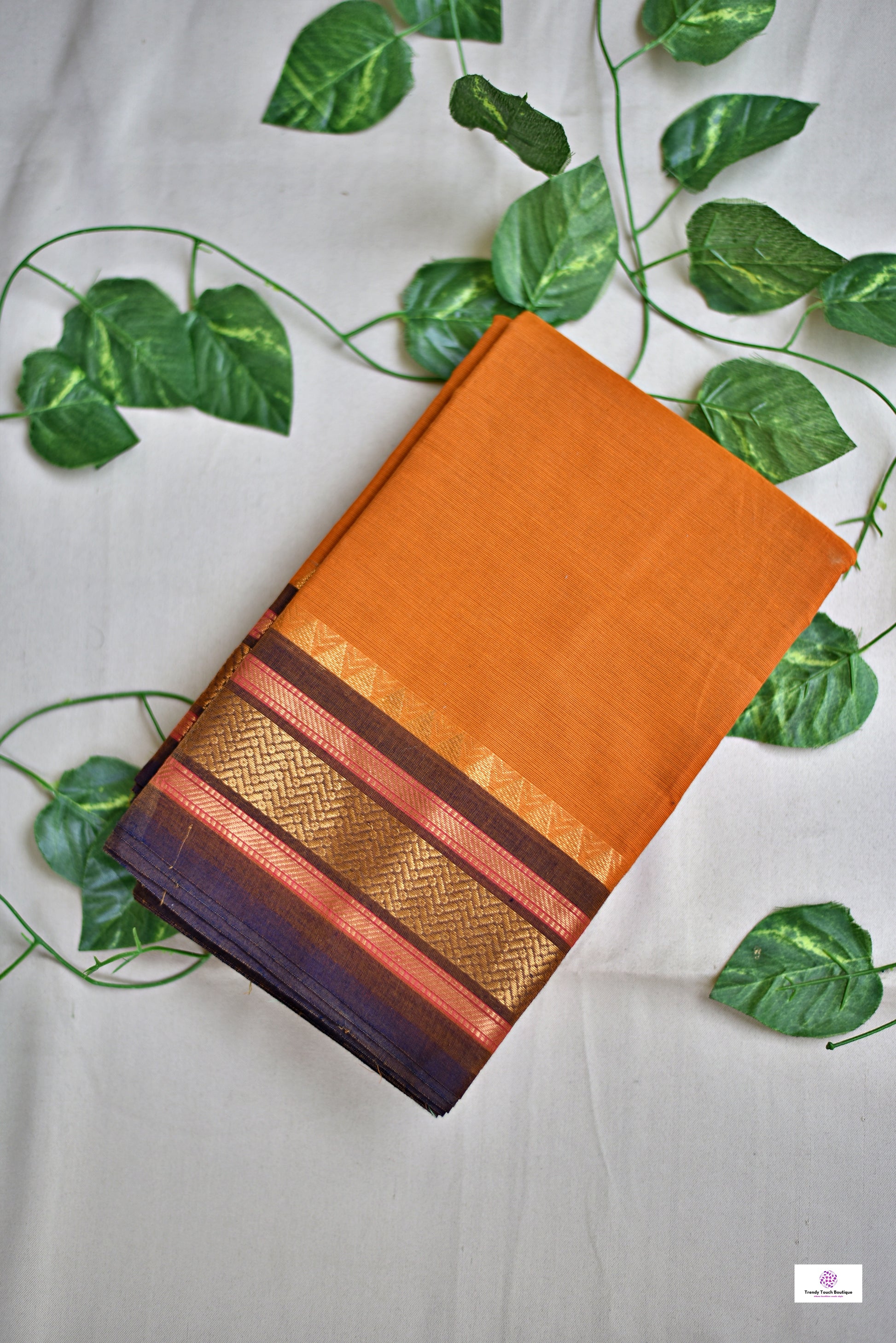 chettinad cotton sarees regular wear orange and brown