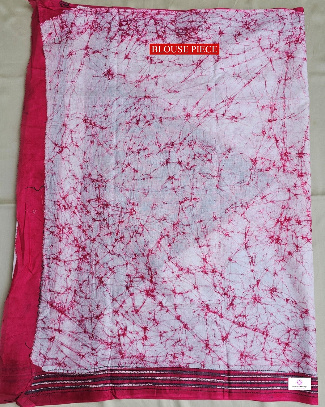 Pink Lily - Kantha Work & Hand Batik - Cotton Saree