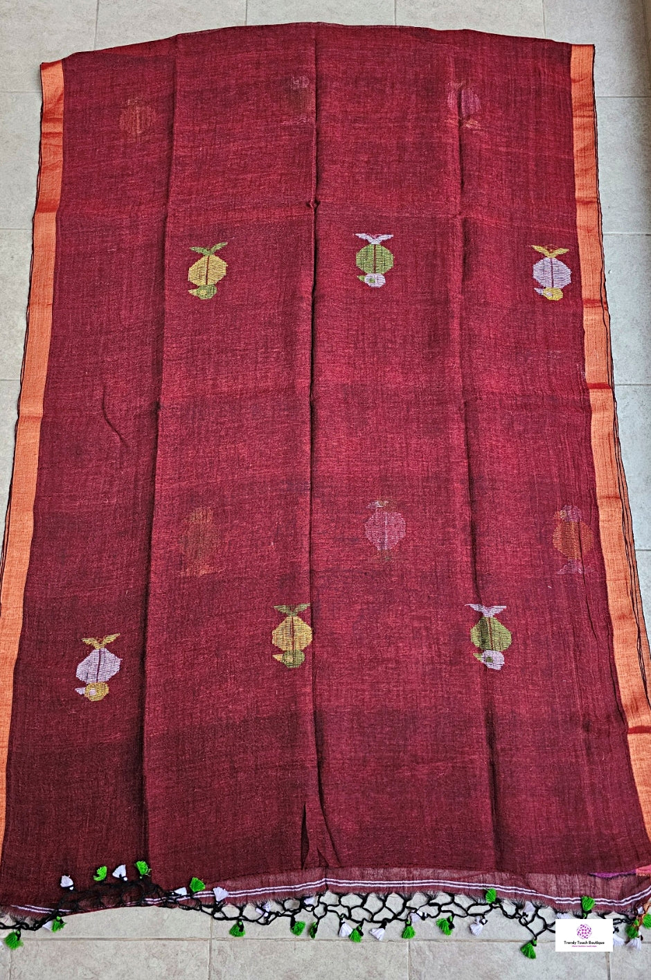 BIRDY - LINEN JAMDANI HANDLOOM SAREE (MAROON)