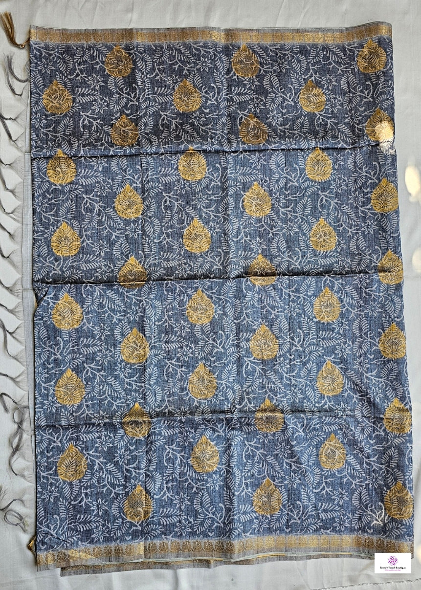 Grey Leaf - Semi Tussar Silk Saree