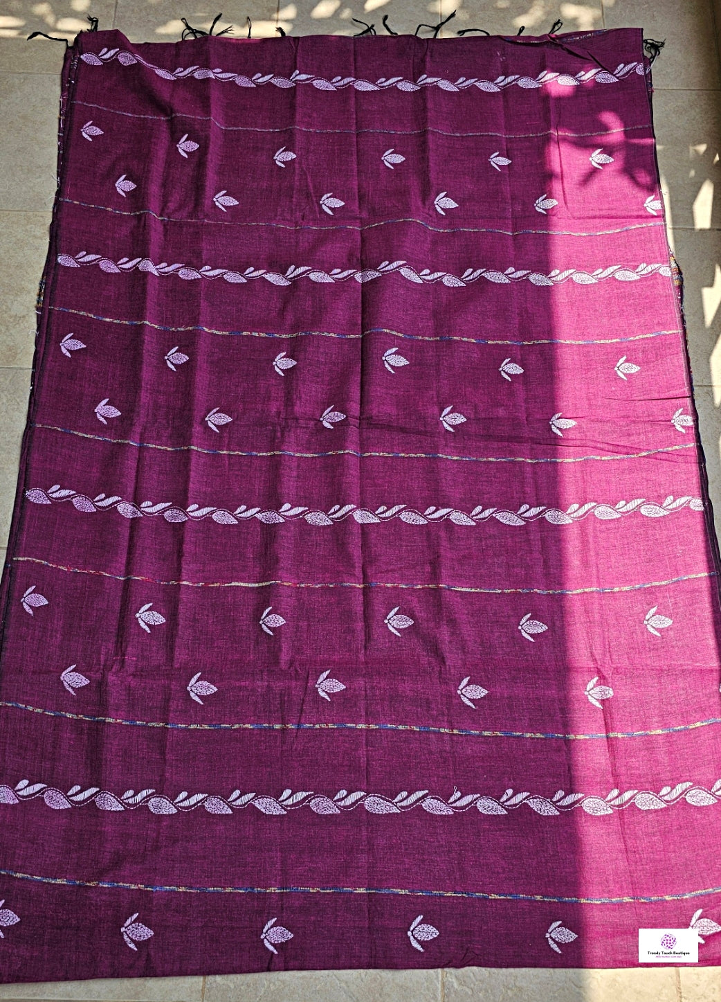 Wine Love - Kantha Work - Khesh Cotton Saree