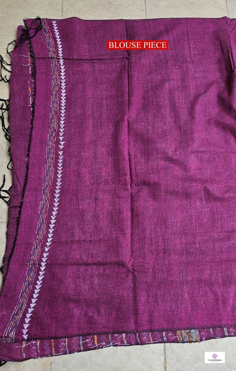 Wine Love - Kantha Work - Khesh Cotton Saree