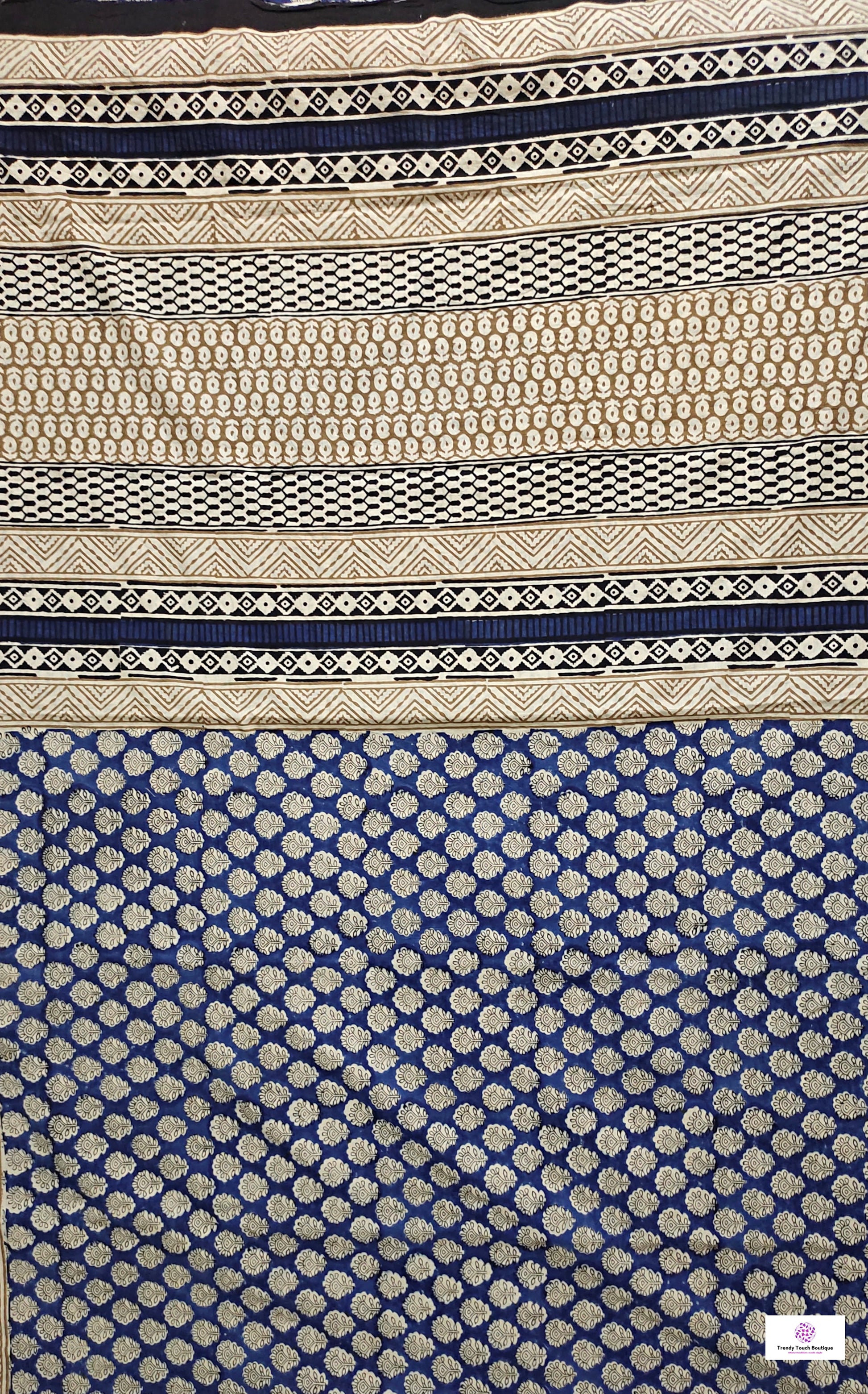 handblockprinted blue beige organic mulcotton saree best summer fabric office and causal style best price with blouse piece