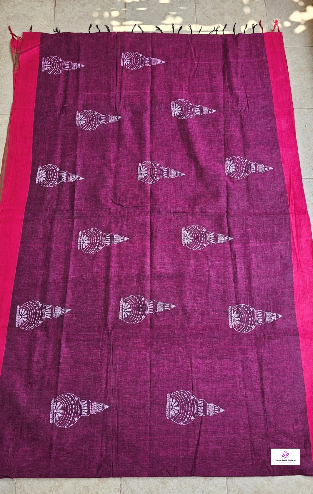 BEETROOT PUNCH - KANTHA STITCH - COTTON HANDLOOM SAREE