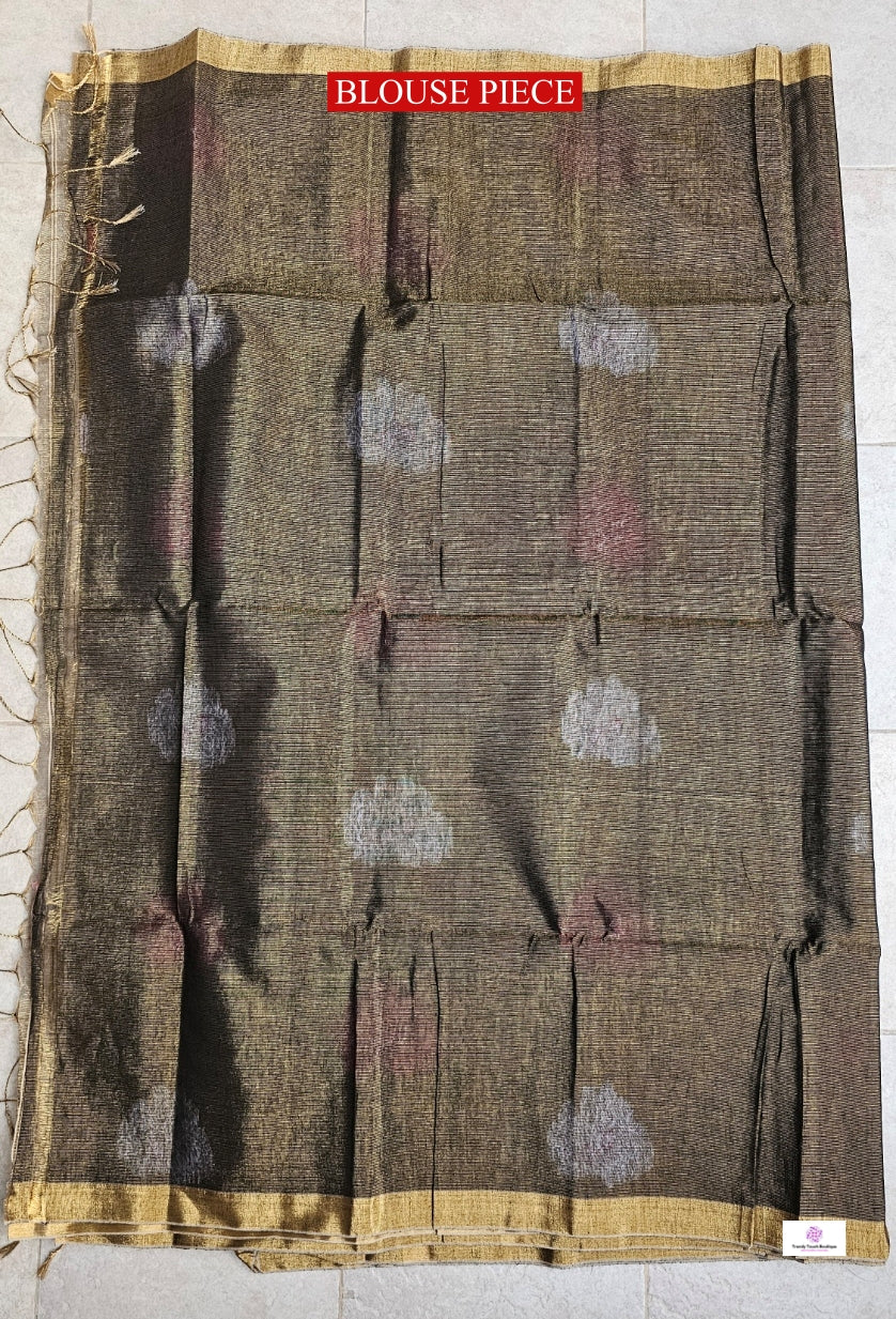 Blackish Gold - Jamdani Handloom - Tissue Linen Saree