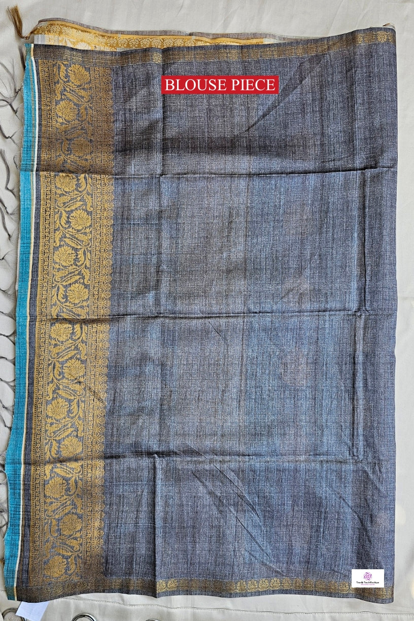 Grey Leaf - Semi Tussar Silk Saree