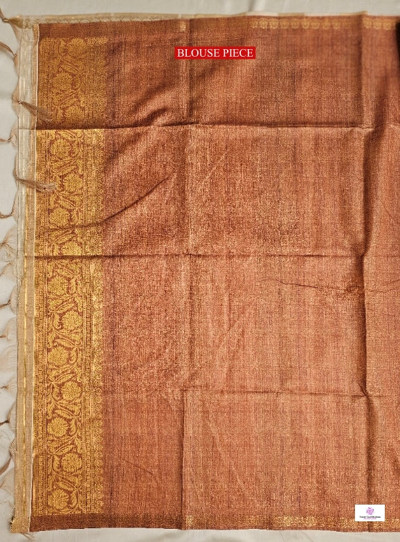 semi tussar silk saree in golden brown leaf pattern for special ocassion, office, wedding with blouse piece best price