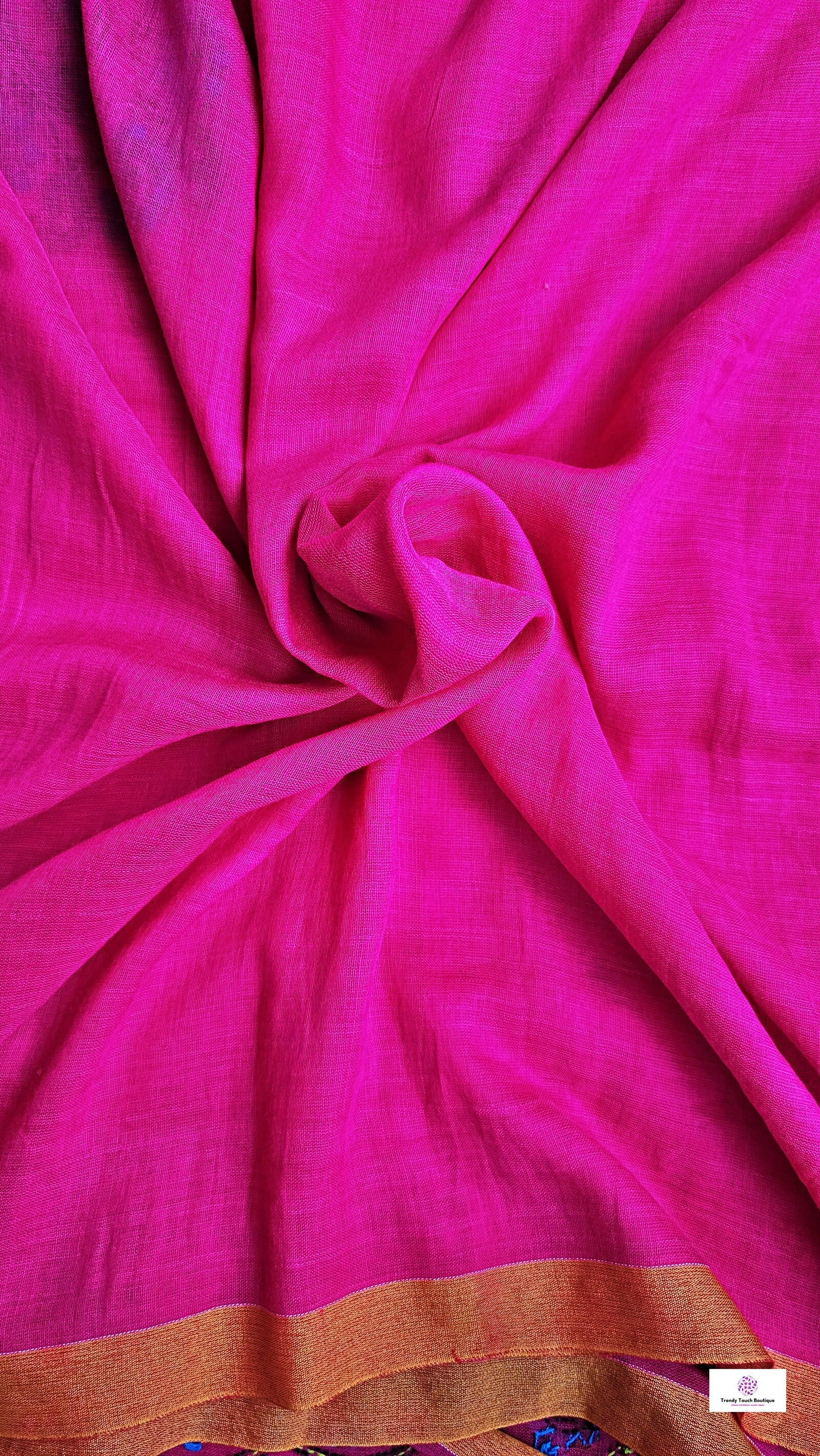 kantha handembroidered pink mulcotton saree with yellow tassel for office wear and casual outing wedding and special functions with blouse piece best price