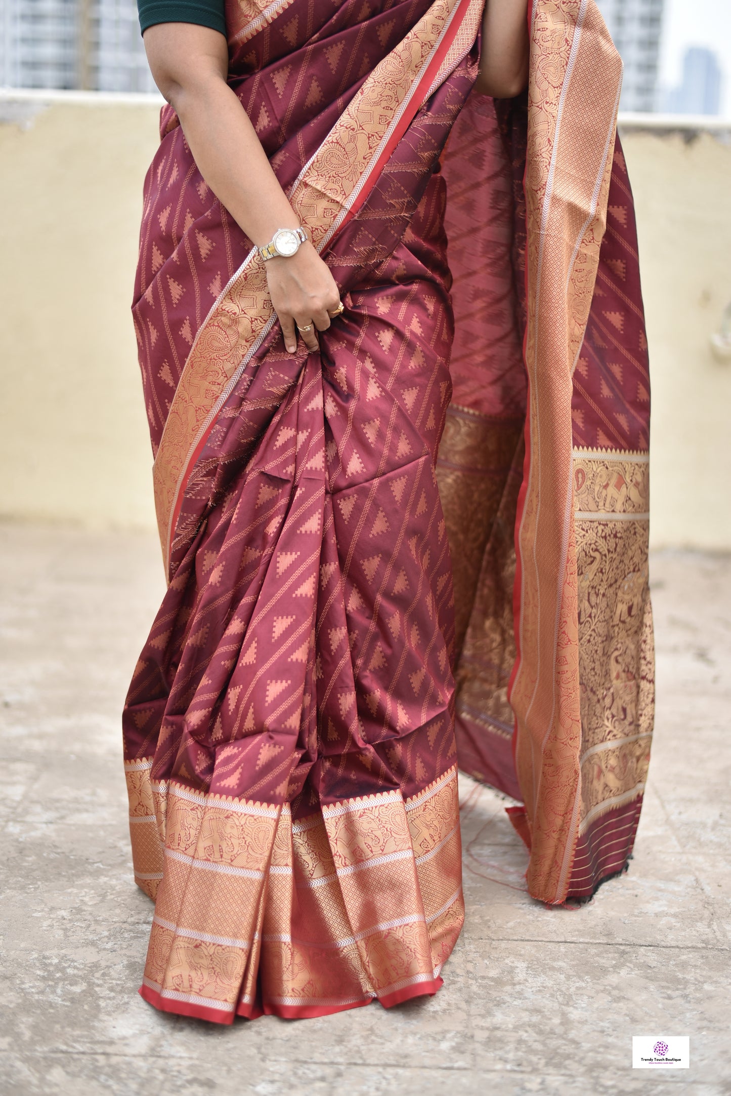 kanjivaram saree maroon copper zari work bridal & wedding functions best price lightweight silk saree with blouse piece