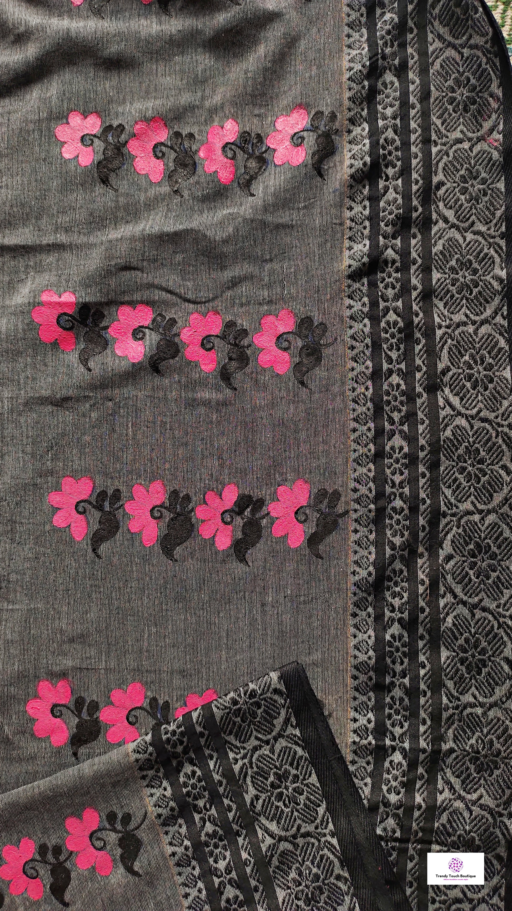 handpainted designer grey red begumpuri cotton handloom saree for formal and casual events and office meetings wedding and marriage function best price with blouse piece