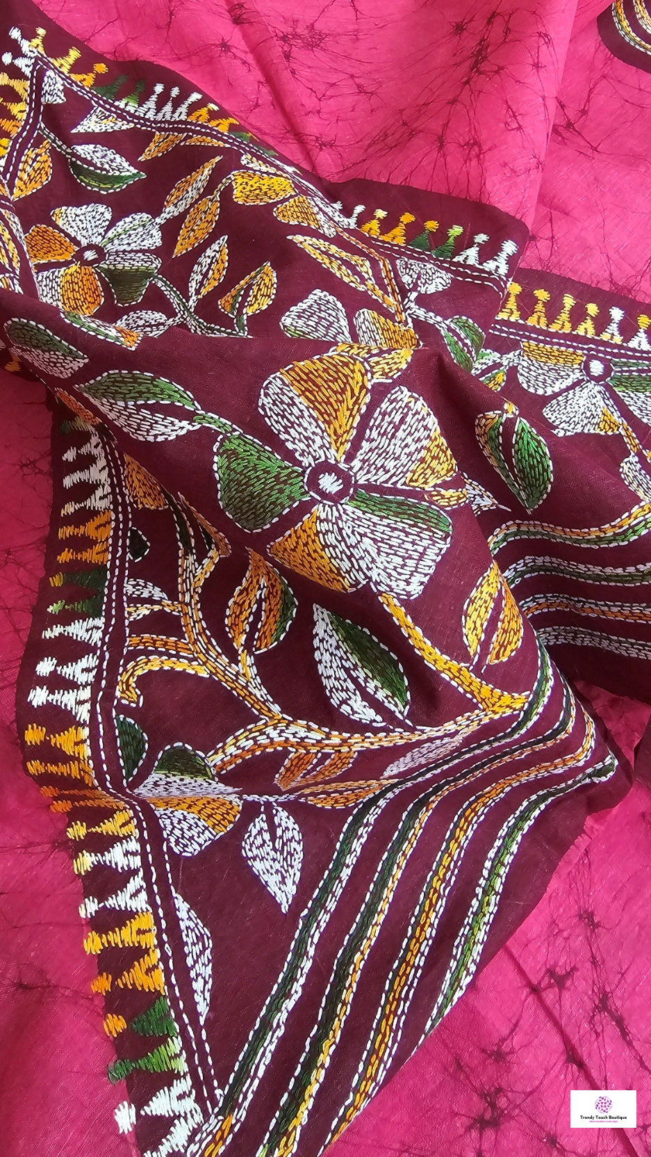 ROSE - KANTHA STITCH BATIK COTTON SAREE