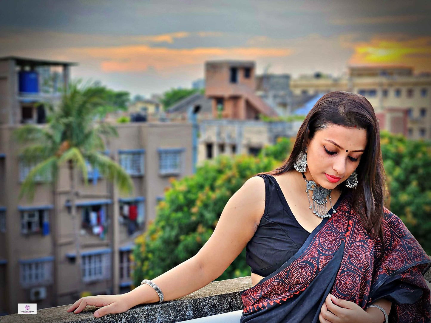Cotton handloom black saree with orange thread kantha hand embroidered best summer fabric for formal and casual styling marriage functions and family events with blouse piece best price