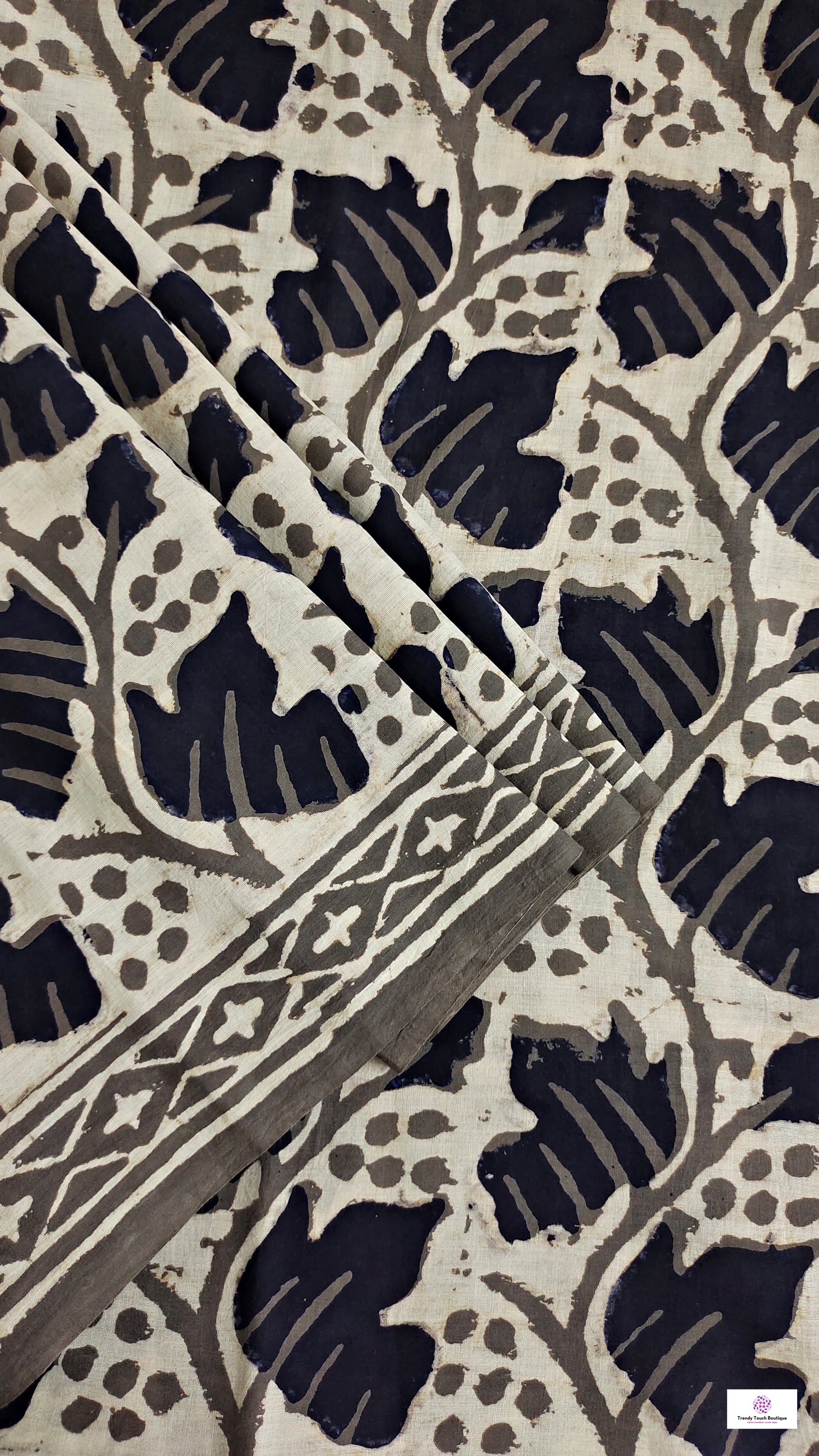 Black & Ash Grey Floral pattern Organic Handblock print in natural dye mul cotton saree office and casual styling best price best summer fabric with blouse piece
