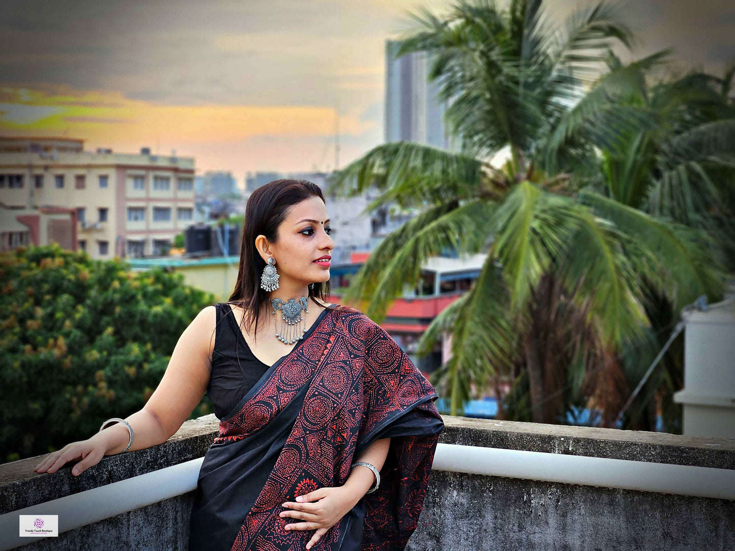 Cotton handloom black saree with orange thread kantha hand embroidered best summer fabric for formal and casual styling marriage functions and family events with blouse piece best price