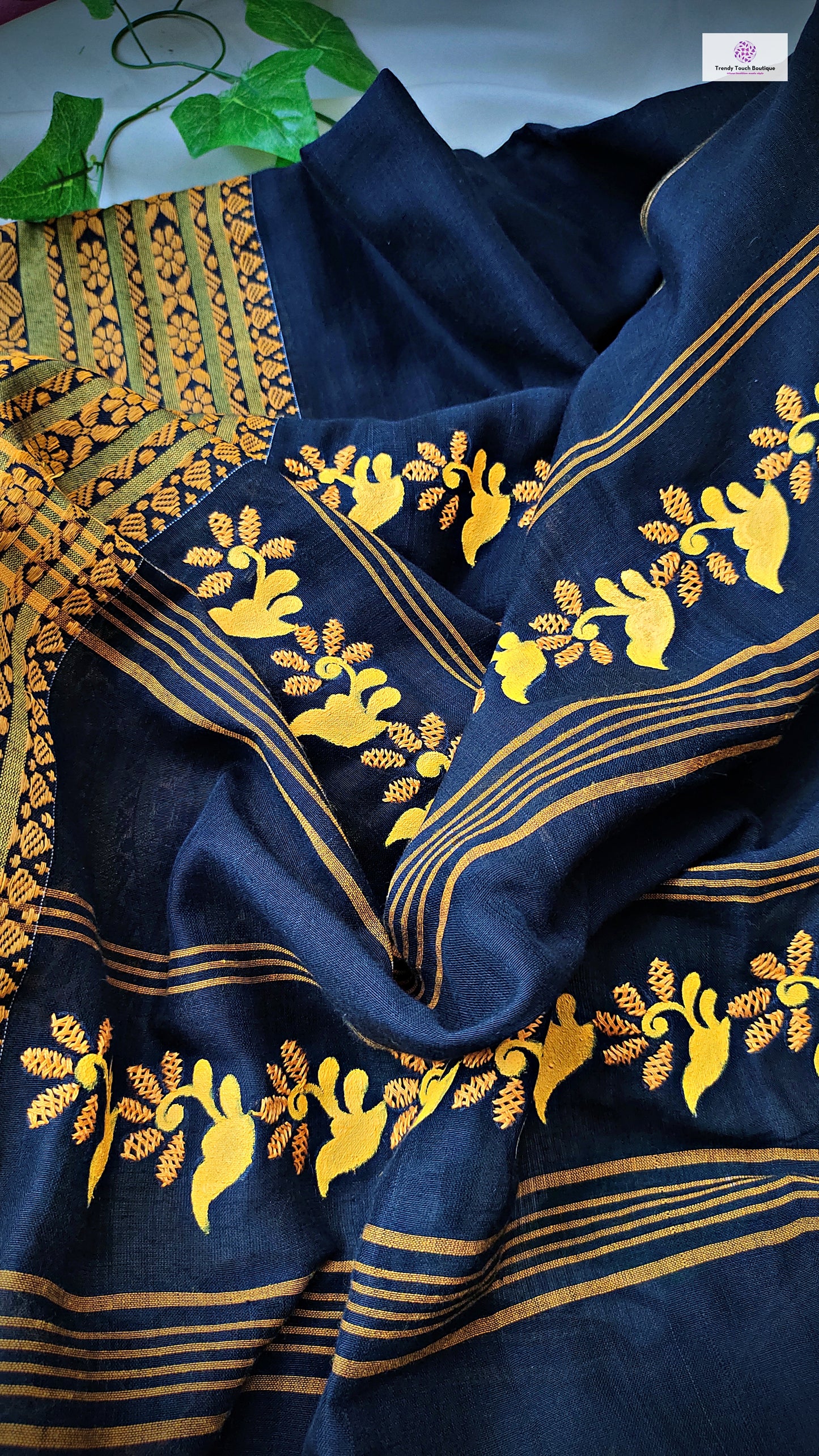 Black Sea - Hand Painted & Hand Embroidered - Begumpuri Cotton Saree (Made to Order)