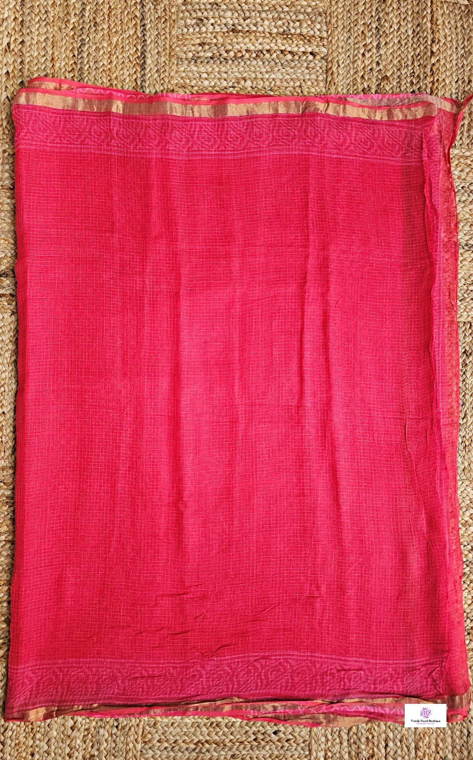 Pinkish Red Kota doria handblockprinted in natural dye festive gift officewear lightweight saree with blouse piece