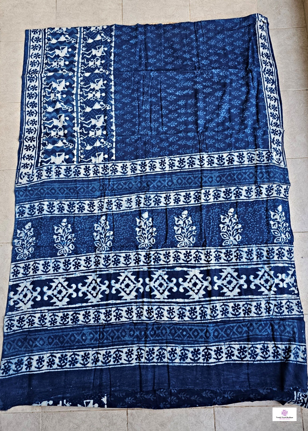 warli handblockprint indigo mulcotton saree with blouse piece for office and casual outings summer special