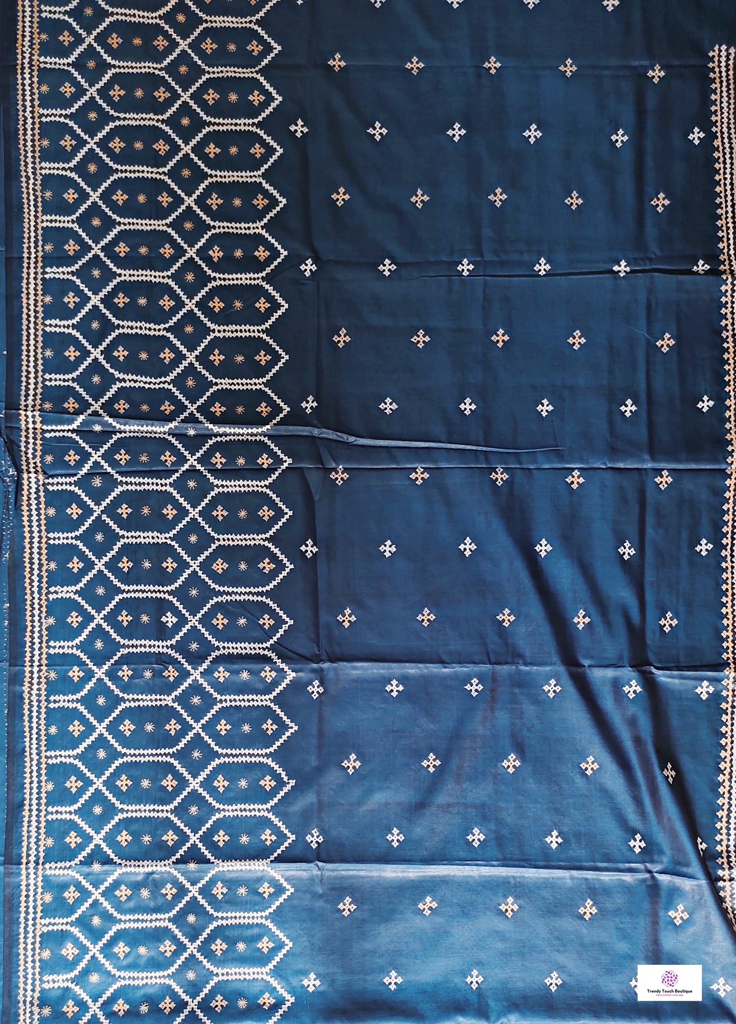 blue kutch handembroidered designer blended bangalore silk saree for wedding and festive wear lightweight best fabric with blouse piece and best price
