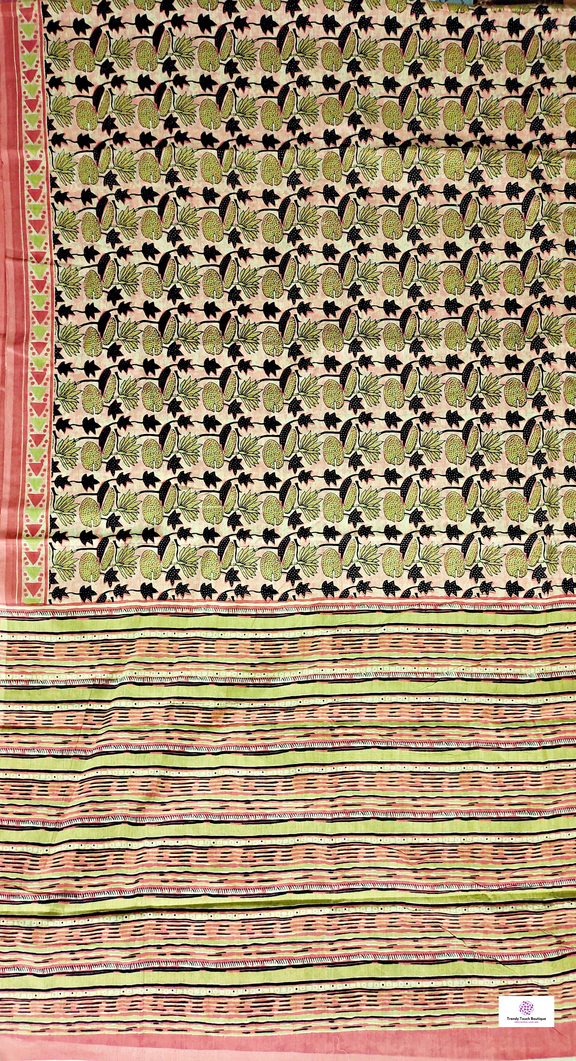 peach orange organic handblock print mul cotton saree ajrakh vanaspati natural dye floral print best summer fabric office and daily wear saree
