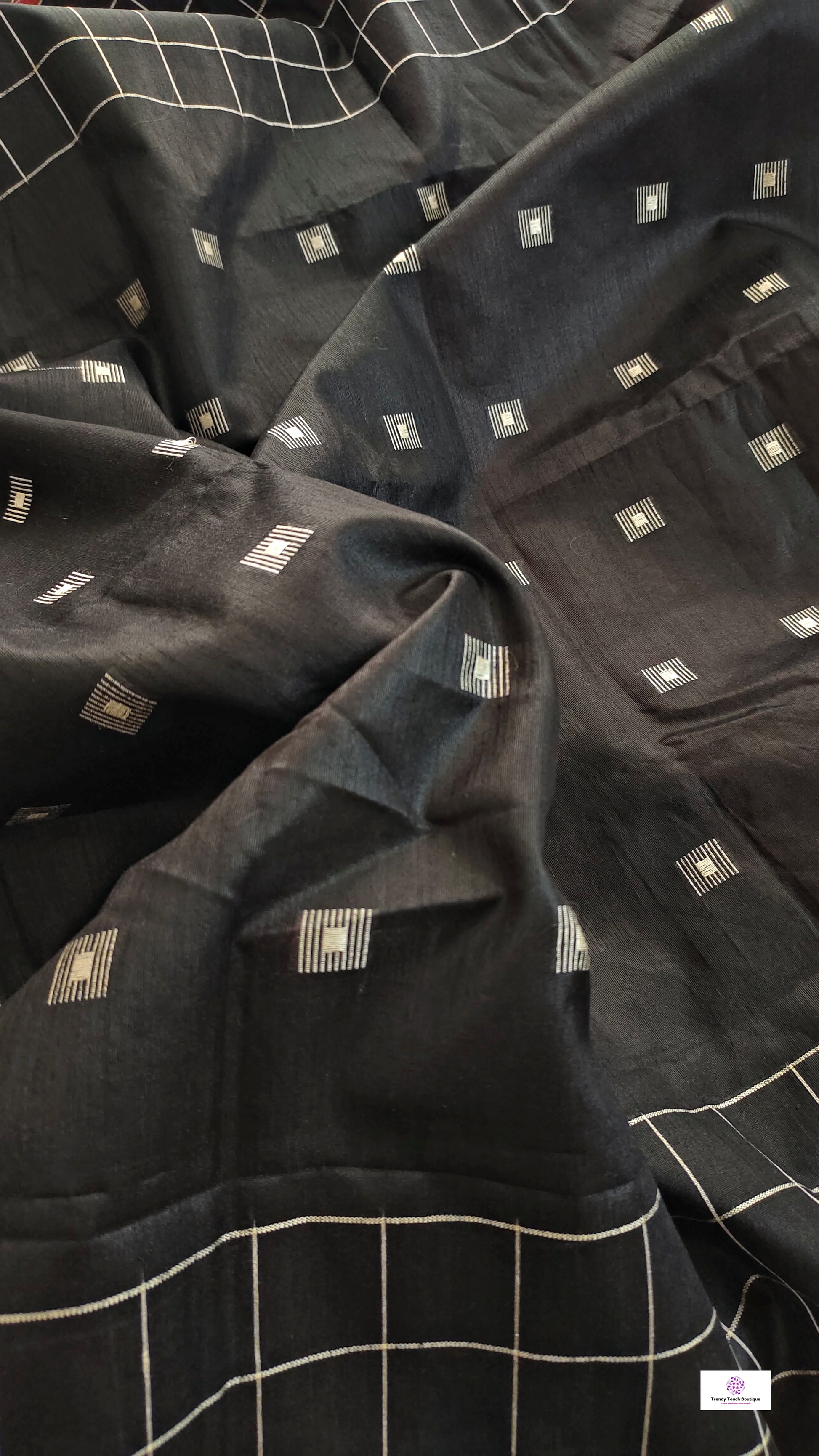 black red silk cotton office wear formal wear sarees check pattern with blouse piece contrast best price online handloom