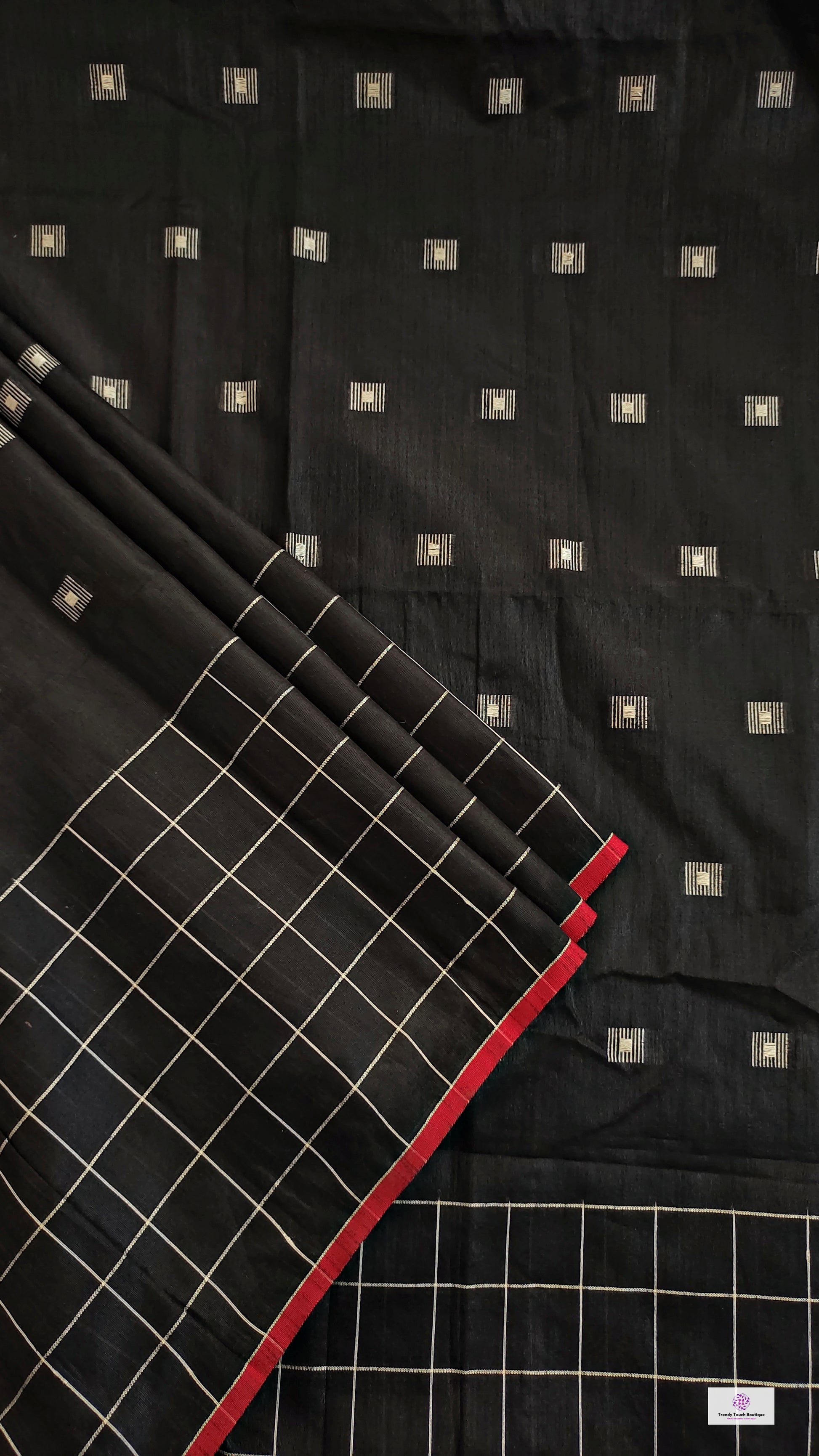black red silk cotton office wear formal wear sarees check pattern with blouse piece contrast best price online handloom