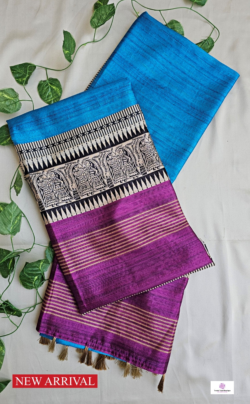 semi tussar silk madhubani and bisnupuri digital print blue and violet saree for regular wear and casual function office for women with blouse piece and best price
