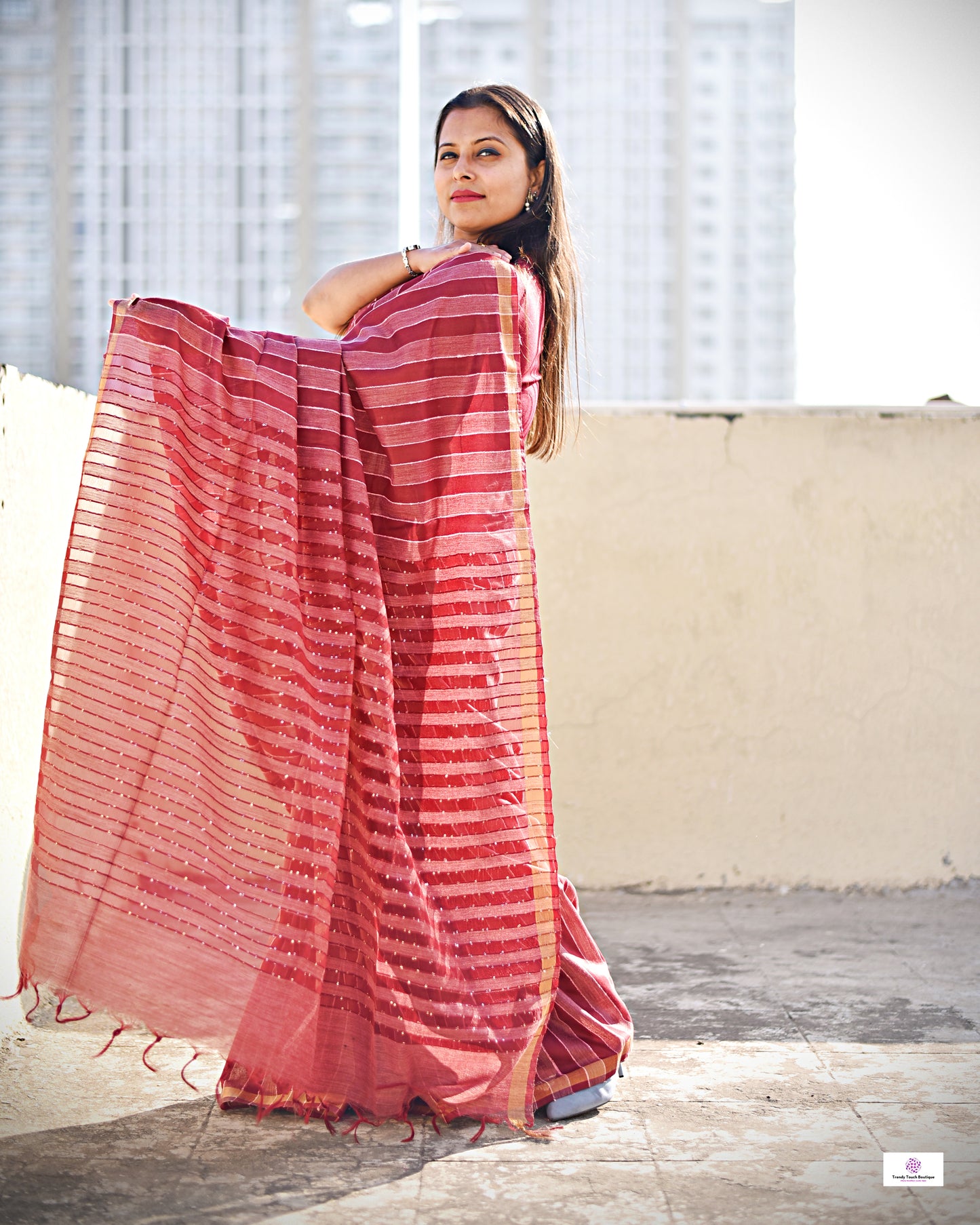 Stripe – Sequins Stud - Banswara Silk Saree