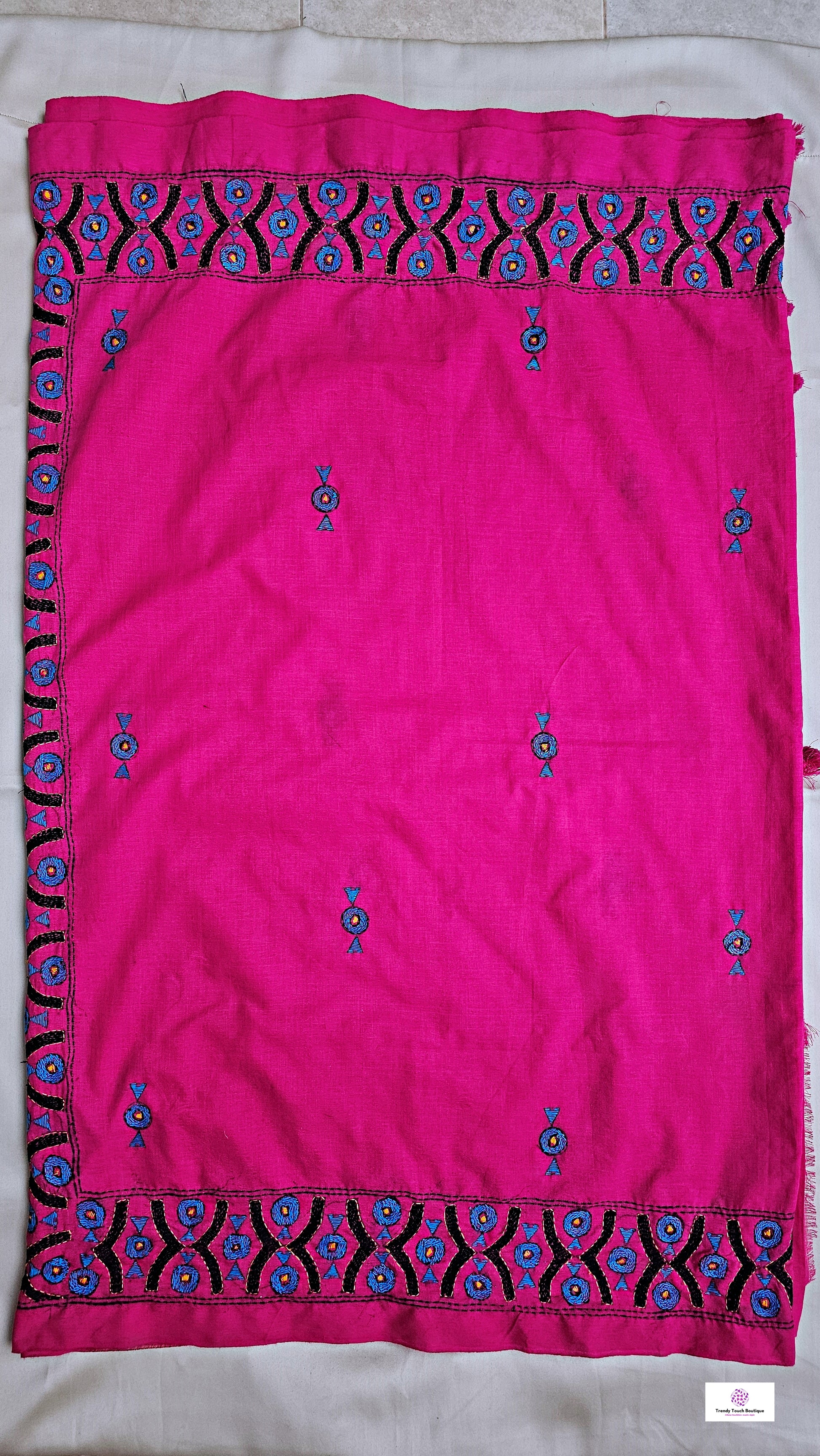 Kantha handembroidered designer cotton handloom saree pink with blue black thread office wear and casual outing special events with blouse piece best price