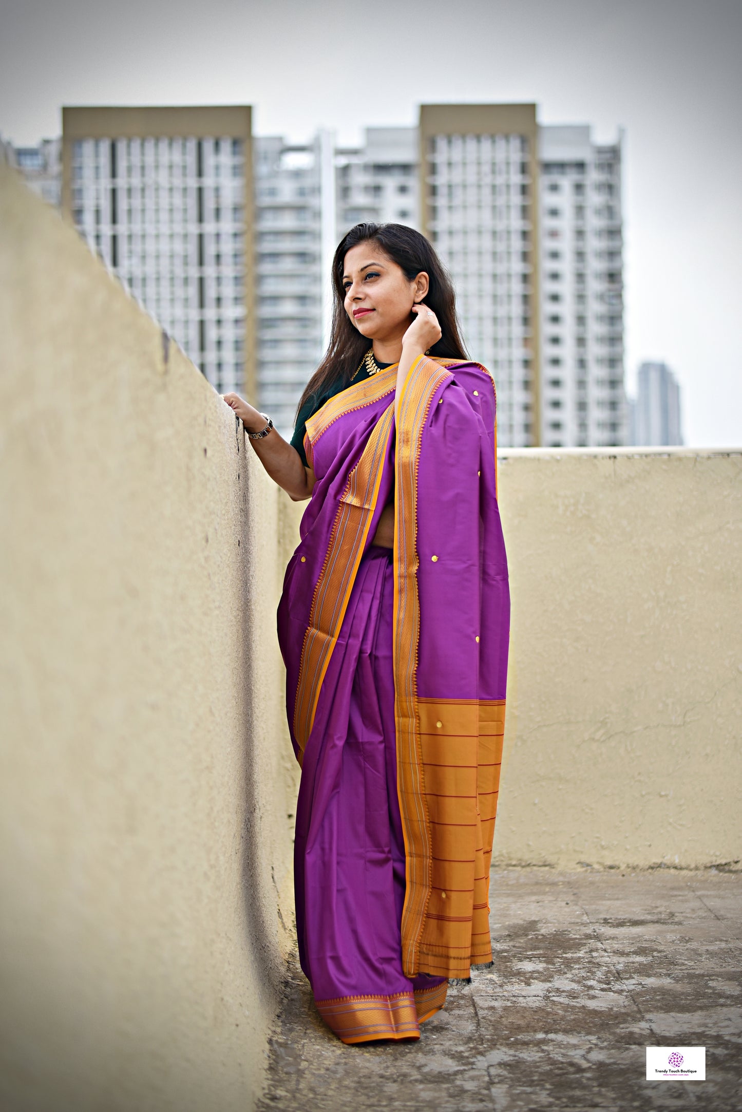 Purple yellow katan silk saree lightweight soft for office and festive wear with blouse piece and best price