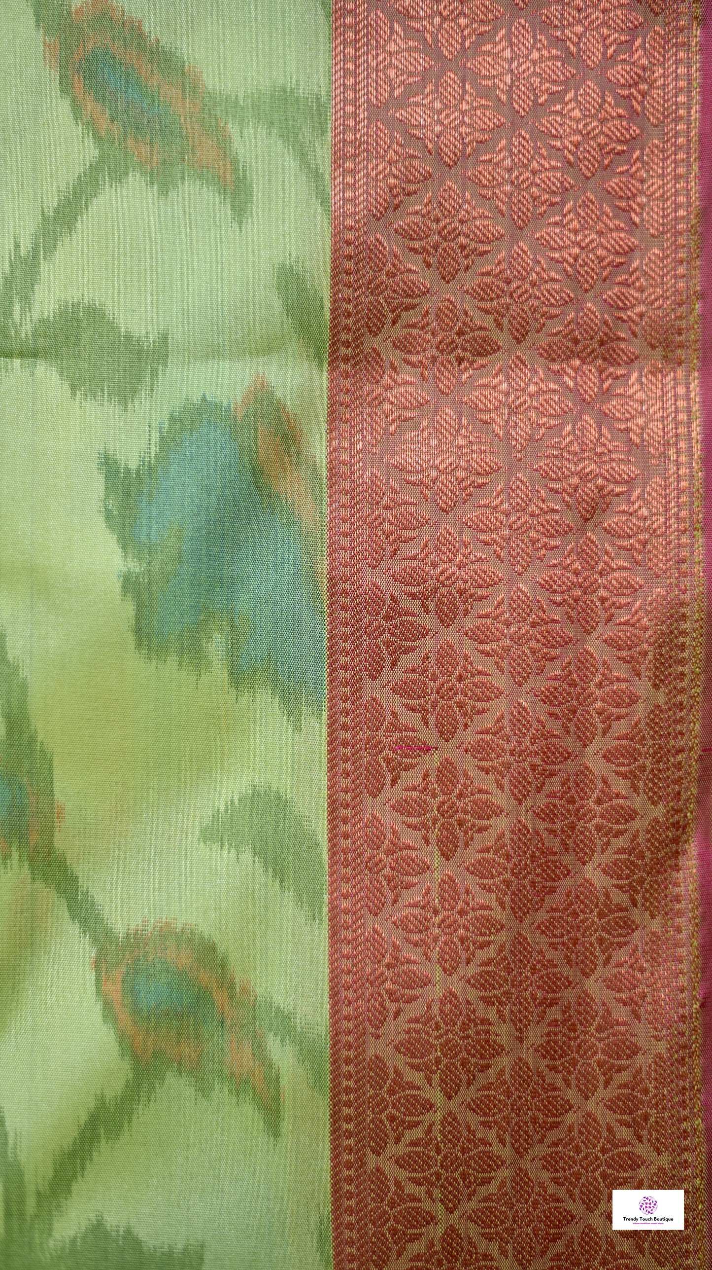 ikkat style digital print soft silk saree green pink for haldi sangeet marriage bridal function puja and special ocassion with blouse piece best price
