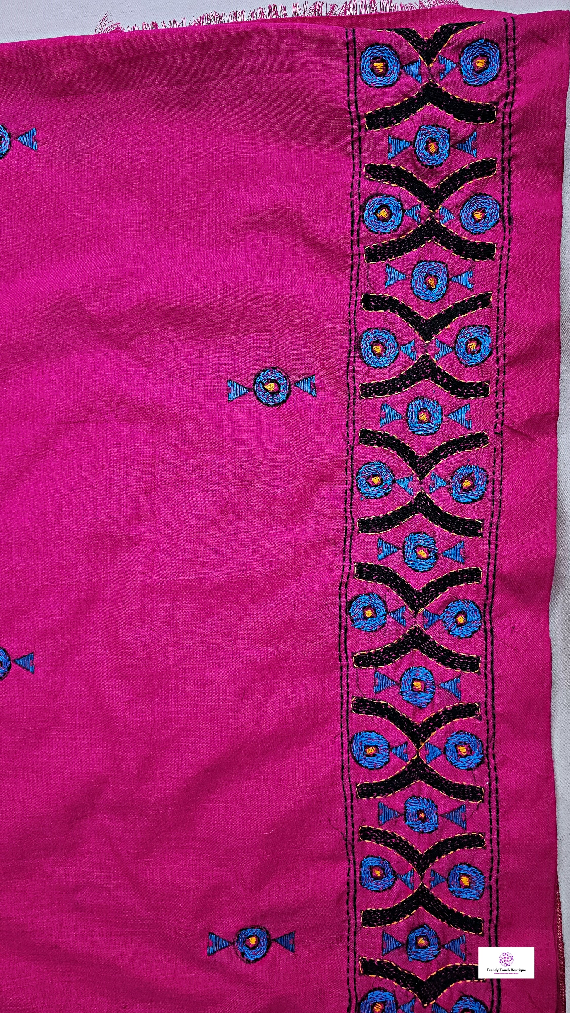 Kantha handembroidered designer cotton handloom saree pink with blue black thread office wear and casual outing special events with blouse piece best price