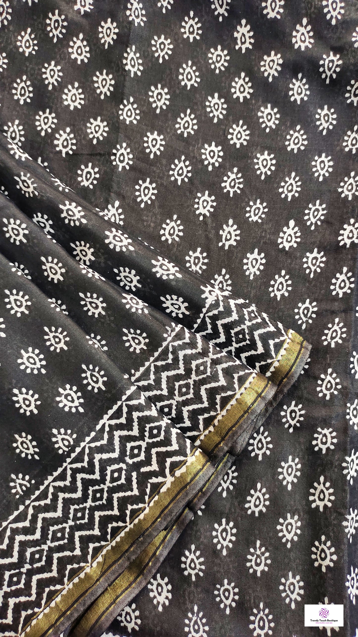 black chanderi silk saree with zari border handblock print summer fabric best price with blouse piece office wear and casual styling party wear saree