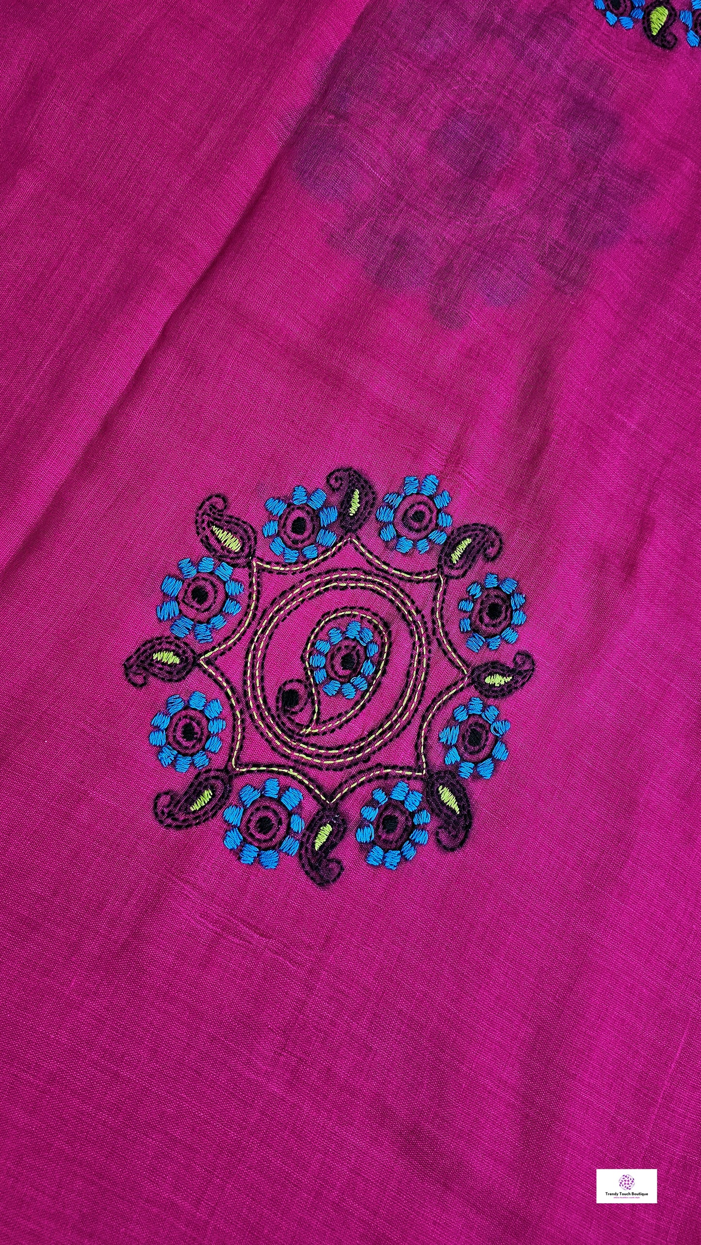 kantha handembroidered pink mulcotton saree with yellow tassel for office wear and casual outing wedding and special functions with blouse piece best price