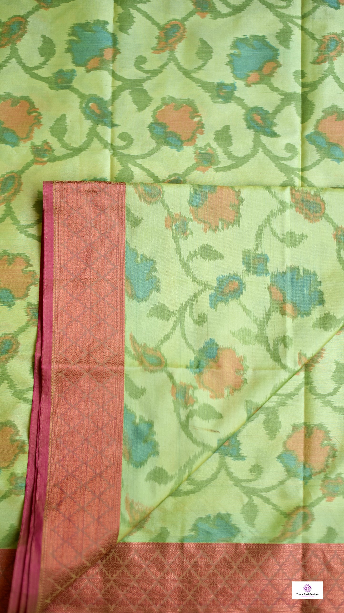 ikkat style digital print soft silk saree green pink for haldi sangeet marriage bridal function puja and special ocassion with blouse piece best price
