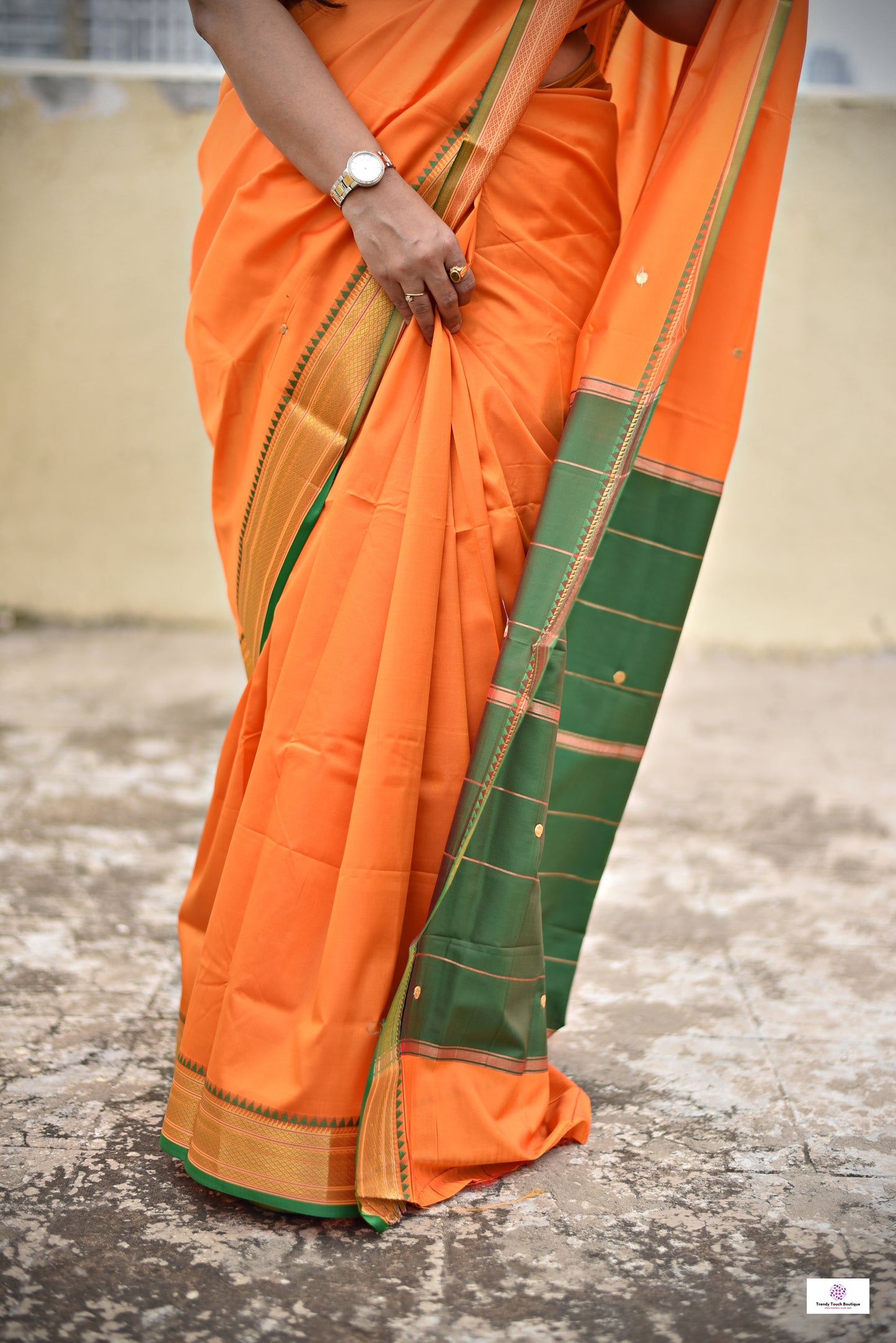 orange green katan silk saree lightweight soft for office and festive wear with blouse piece and best price