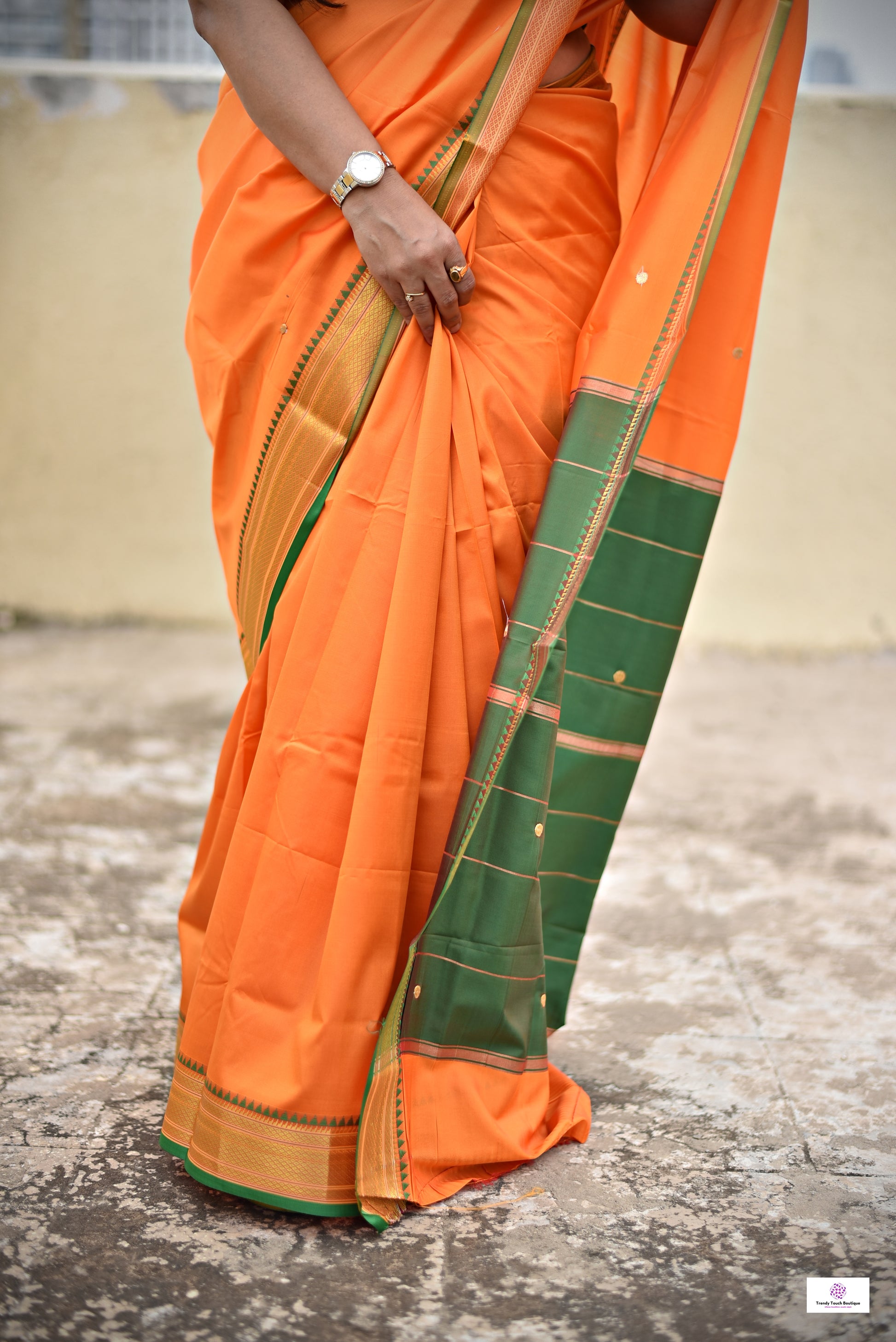 orange green katan silk saree lightweight soft for office and festive wear with blouse piece and best price
