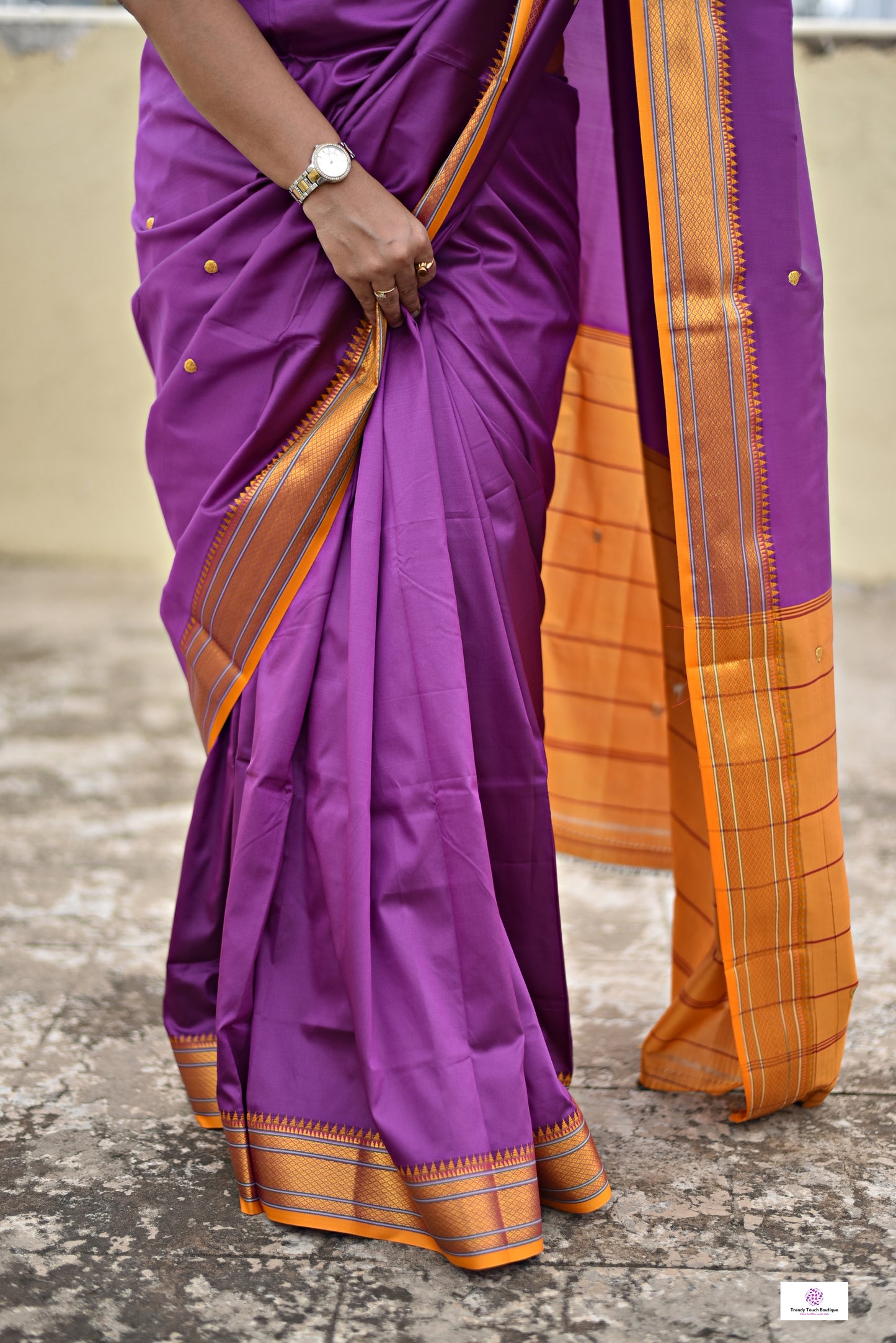 Purple yellow katan silk saree lightweight soft for office and festive wear with blouse piece and best price