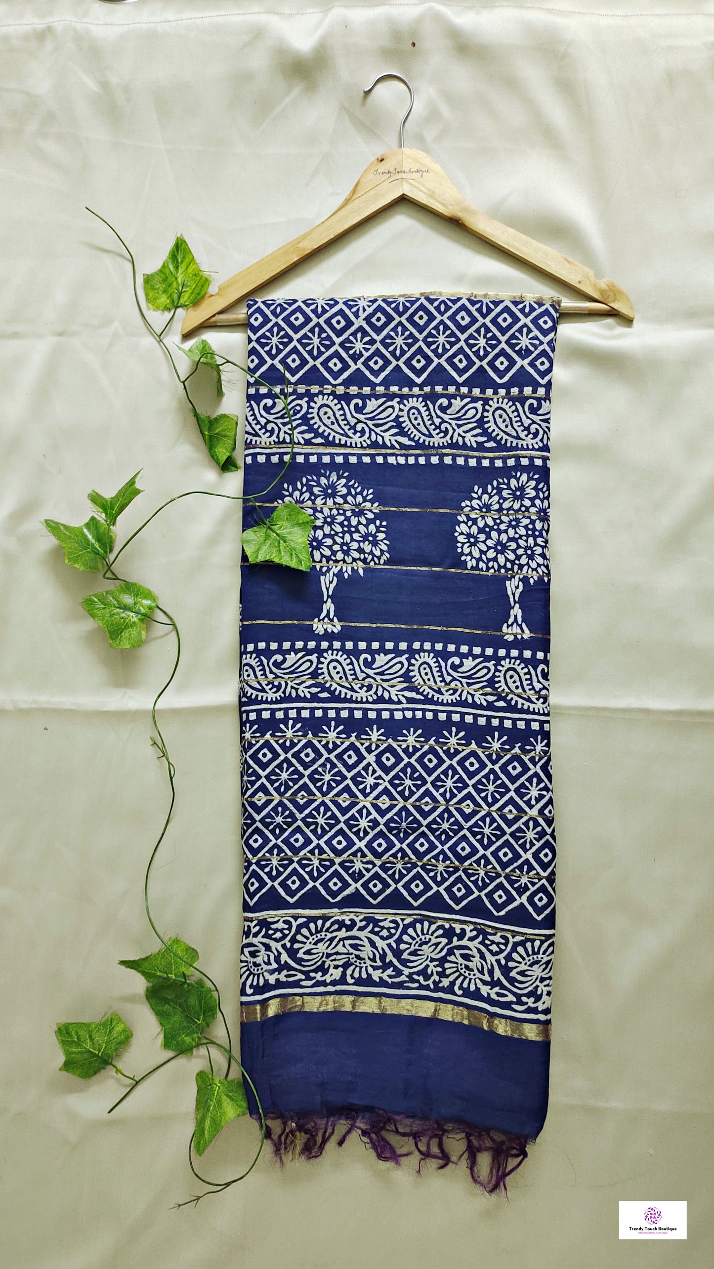 chanderi silk blue saree office wear casual workwear summer saree handblock print mini buta