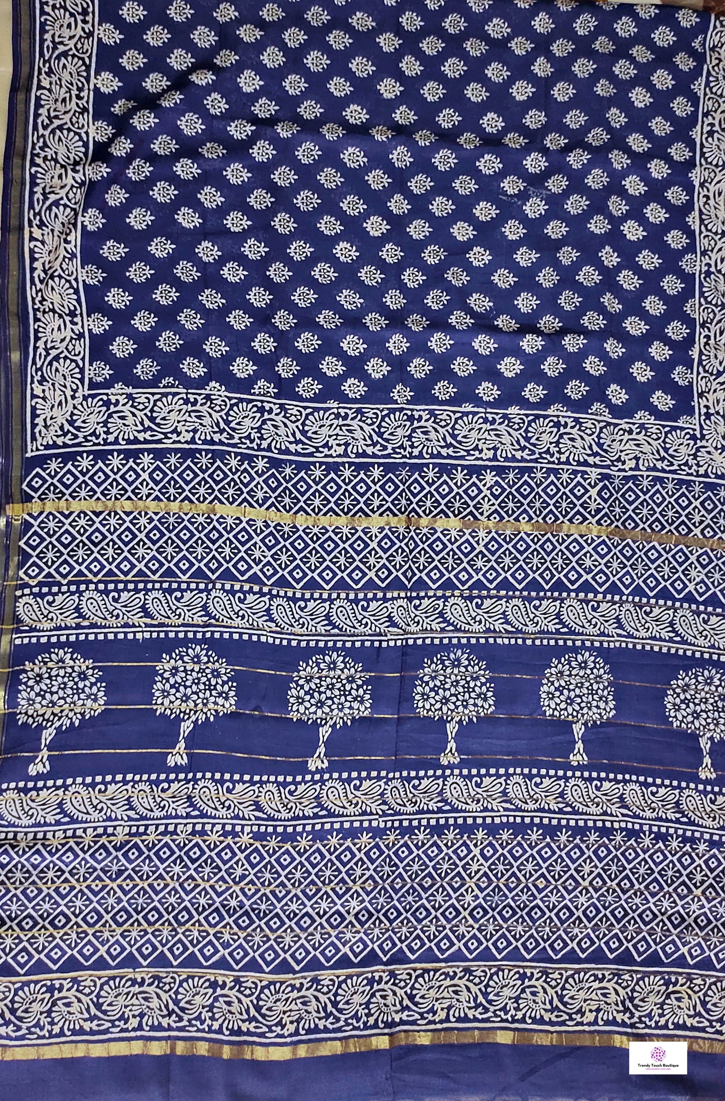 chanderi silk blue saree office wear casual workwear summer saree handblock print mini buta