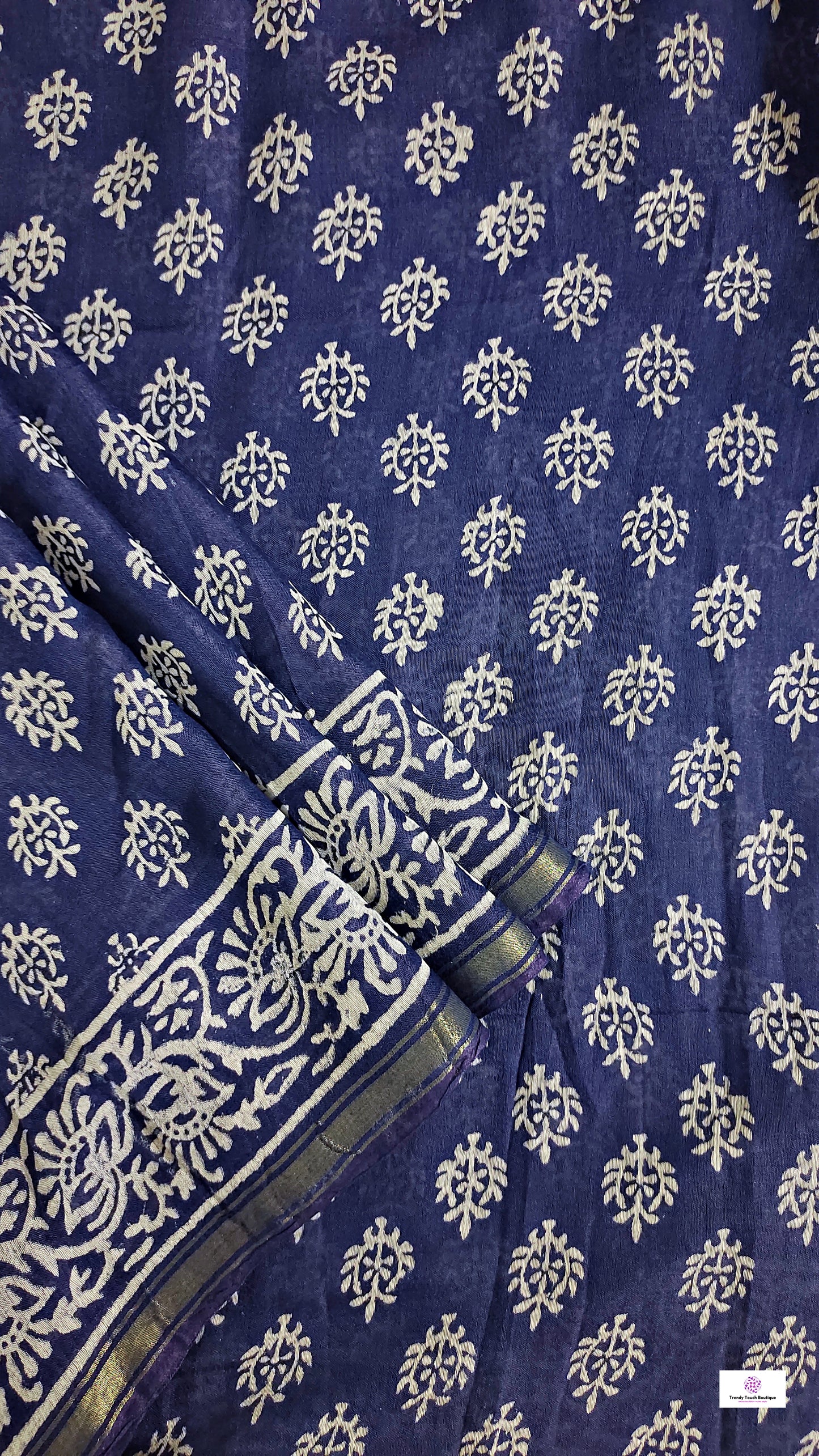 chanderi silk blue saree office wear casual workwear summer saree handblock print mini buta