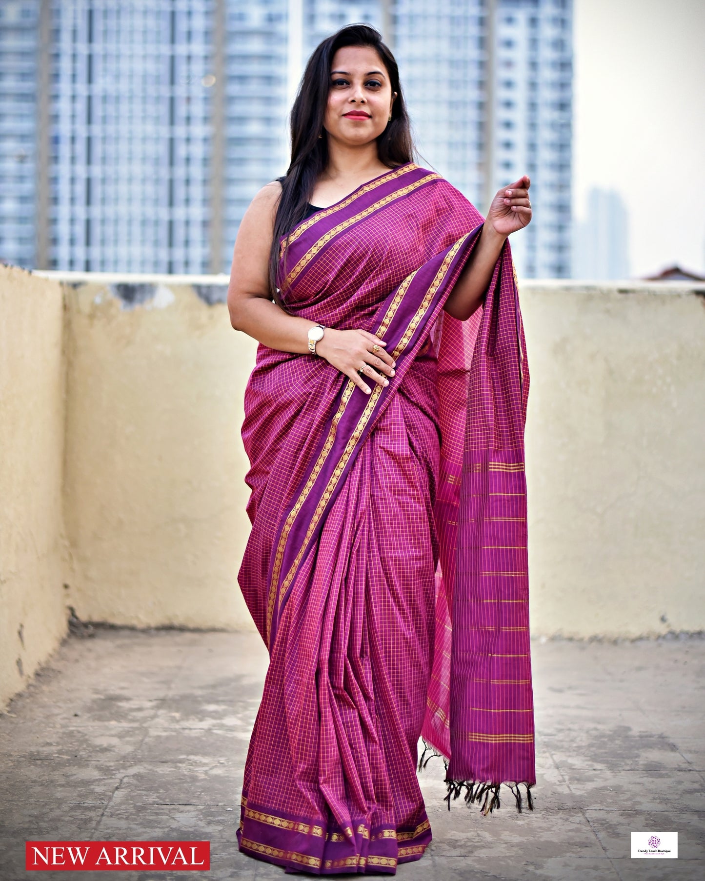 Check cotton silk Gadwal magenta and muthukattam saree south silk saree with running blouse piece soft festive wear saree office wear saree best price