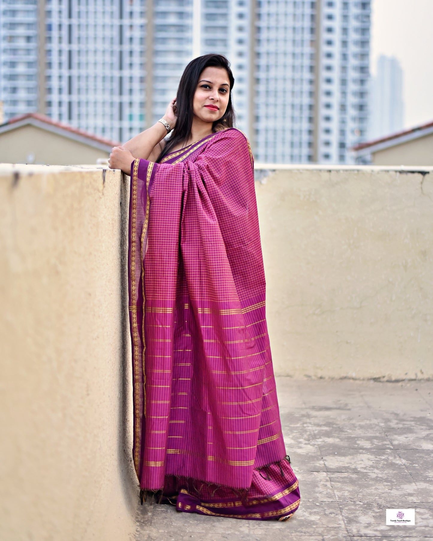 Check cotton silk Gadwal magenta and muthukattam saree south silk saree with running blouse piece soft festive wear saree office wear saree best price